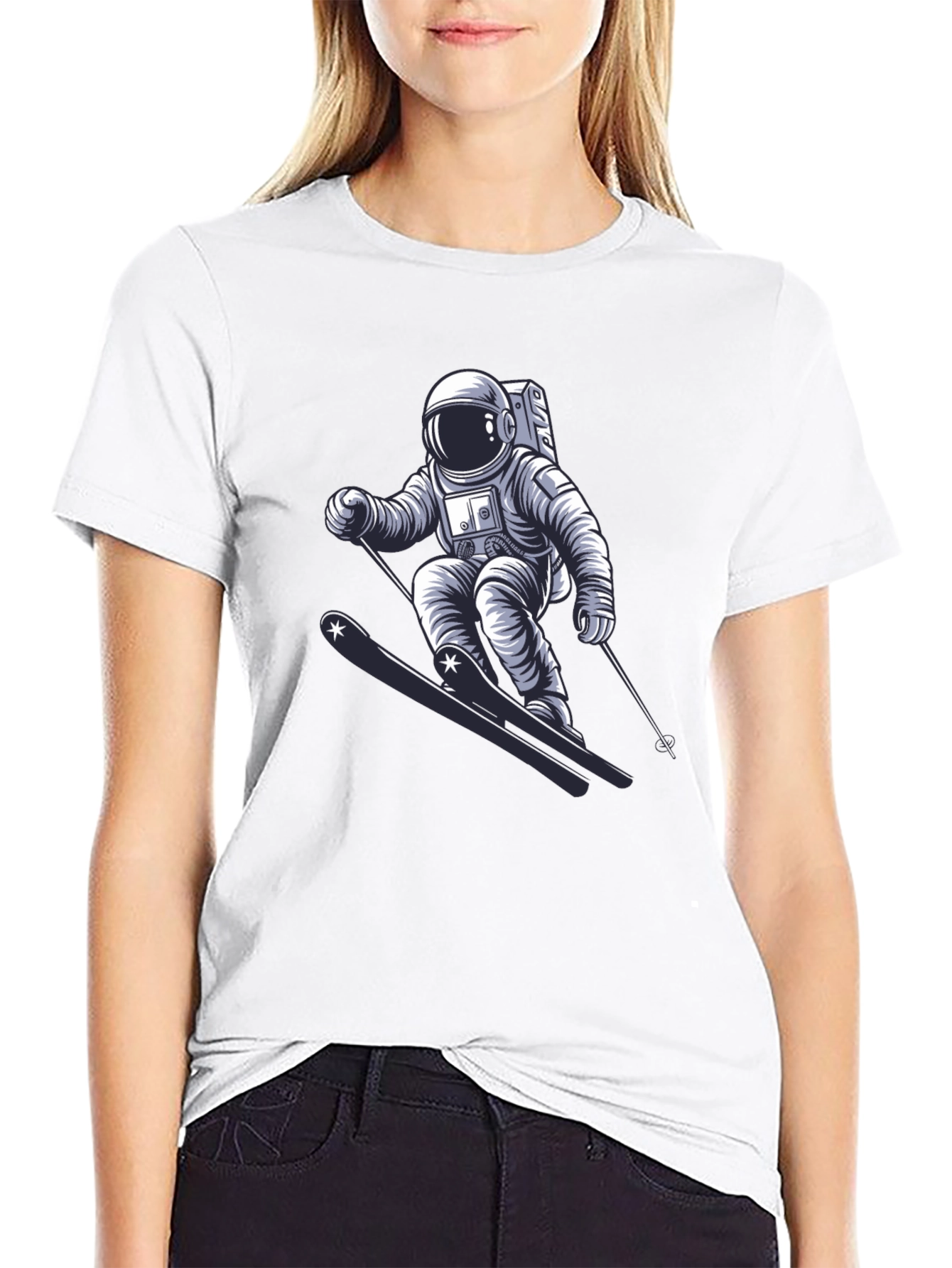 Astronaut Skiing Graphic T-Shirt - Cool Space Tee