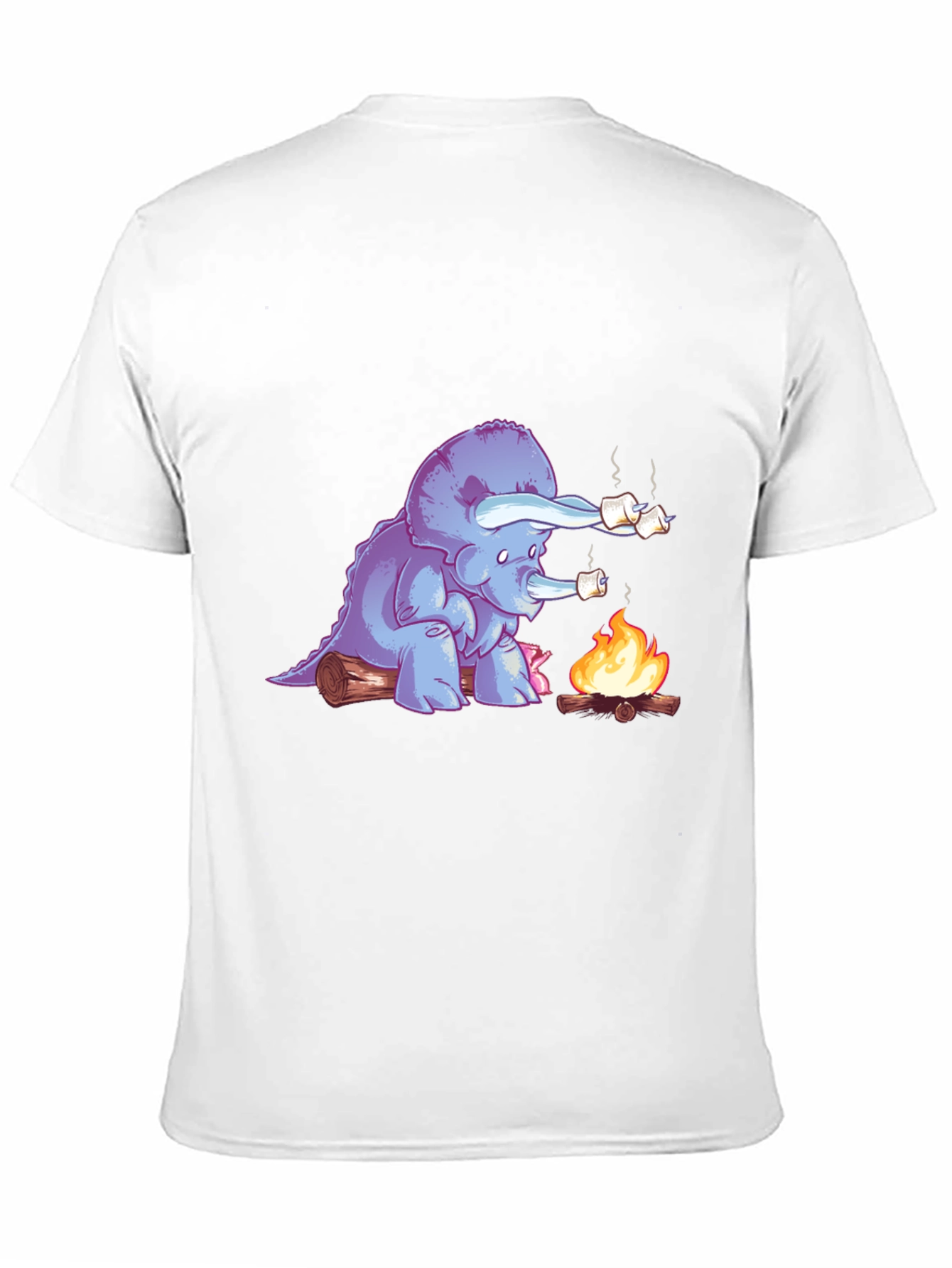 Dino Campfire T-Shirt - Marshmallow Roasting Triceratops