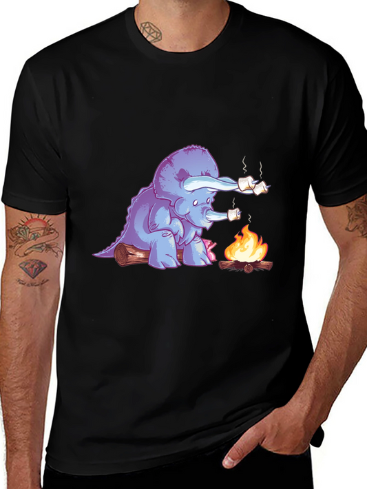 Dino Campfire T-Shirt - Marshmallow Roasting Triceratops