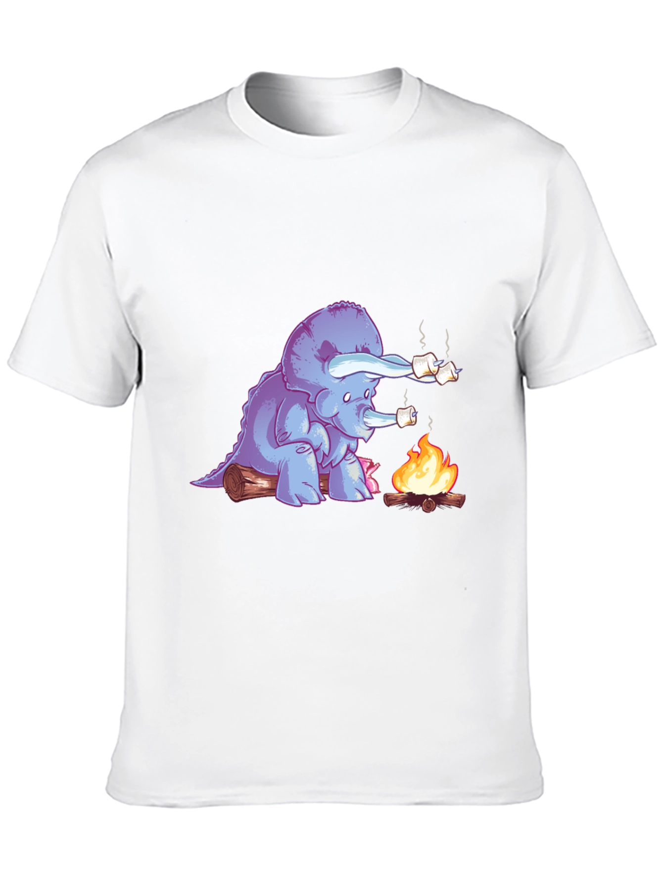 Dino Campfire T-Shirt - Marshmallow Roasting Triceratops