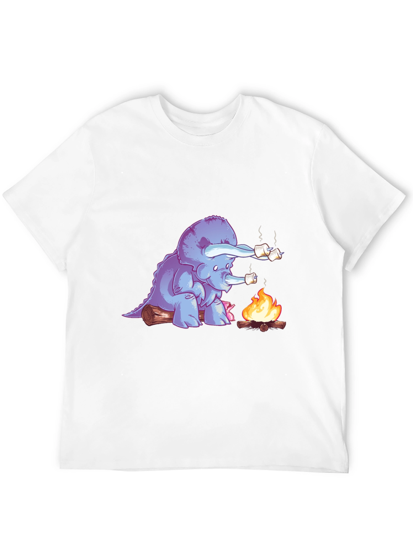 Dino Campfire T-Shirt - Marshmallow Roasting Triceratops