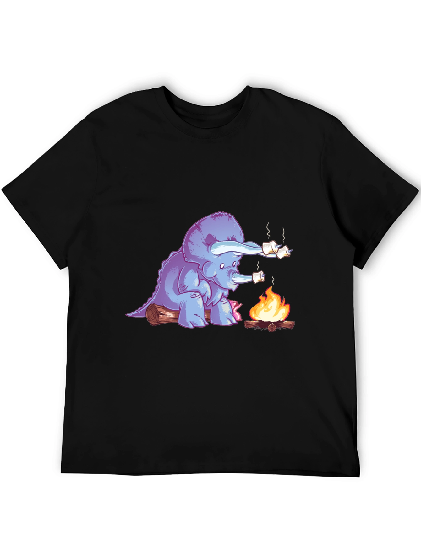Dino Campfire T-Shirt - Marshmallow Roasting Triceratops