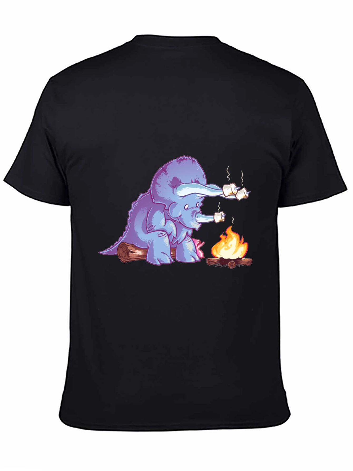Dino Campfire T-Shirt - Marshmallow Roasting Triceratops