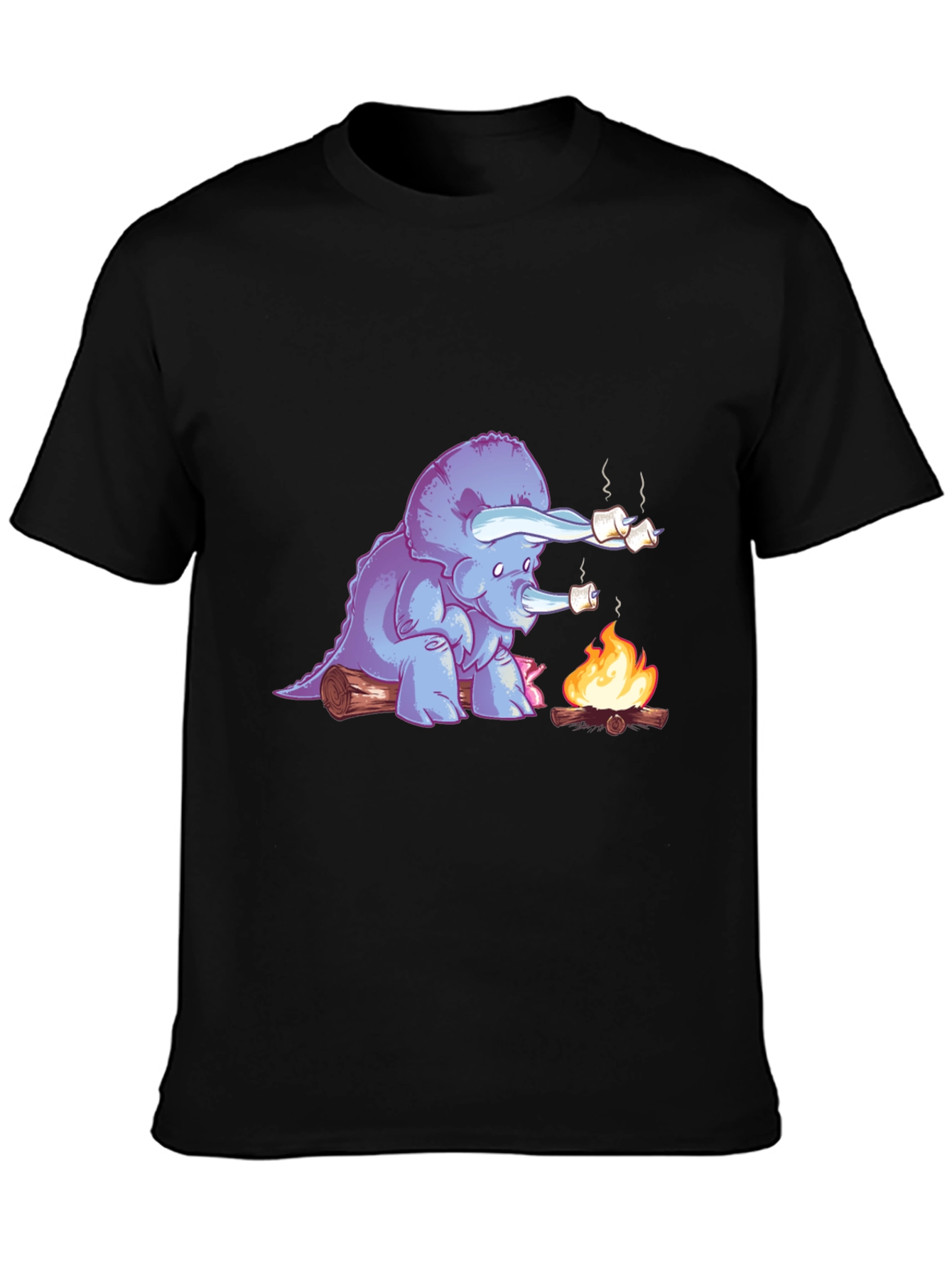 Dino Campfire T-Shirt - Marshmallow Roasting Triceratops
