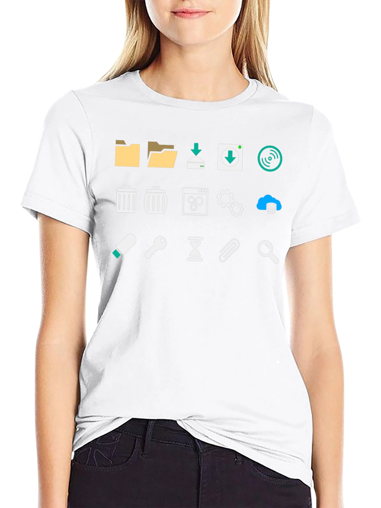 Geeky Icon Pattern Black T-Shirt