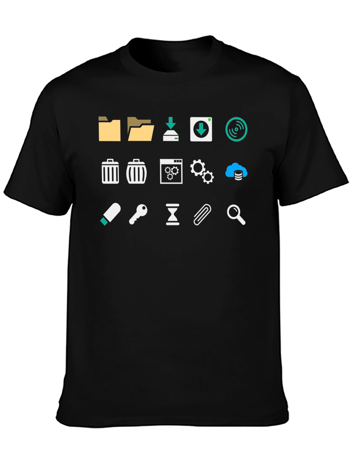 Geeky Icon Pattern Black T-Shirt