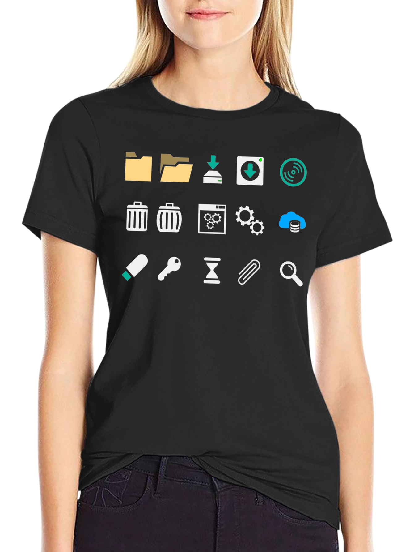 Geeky Icon Pattern Black T-Shirt