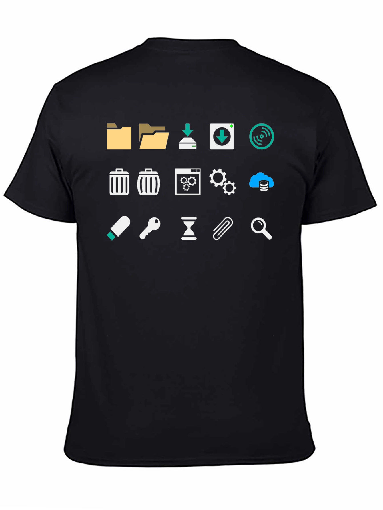 Geeky Icon Pattern Black T-Shirt