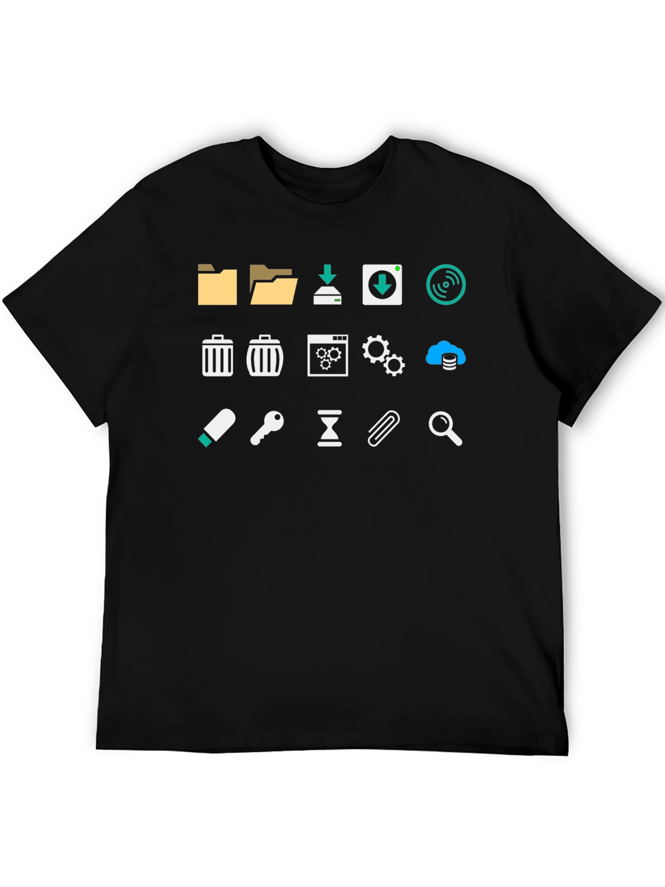 Geeky Icon Pattern Black T-Shirt