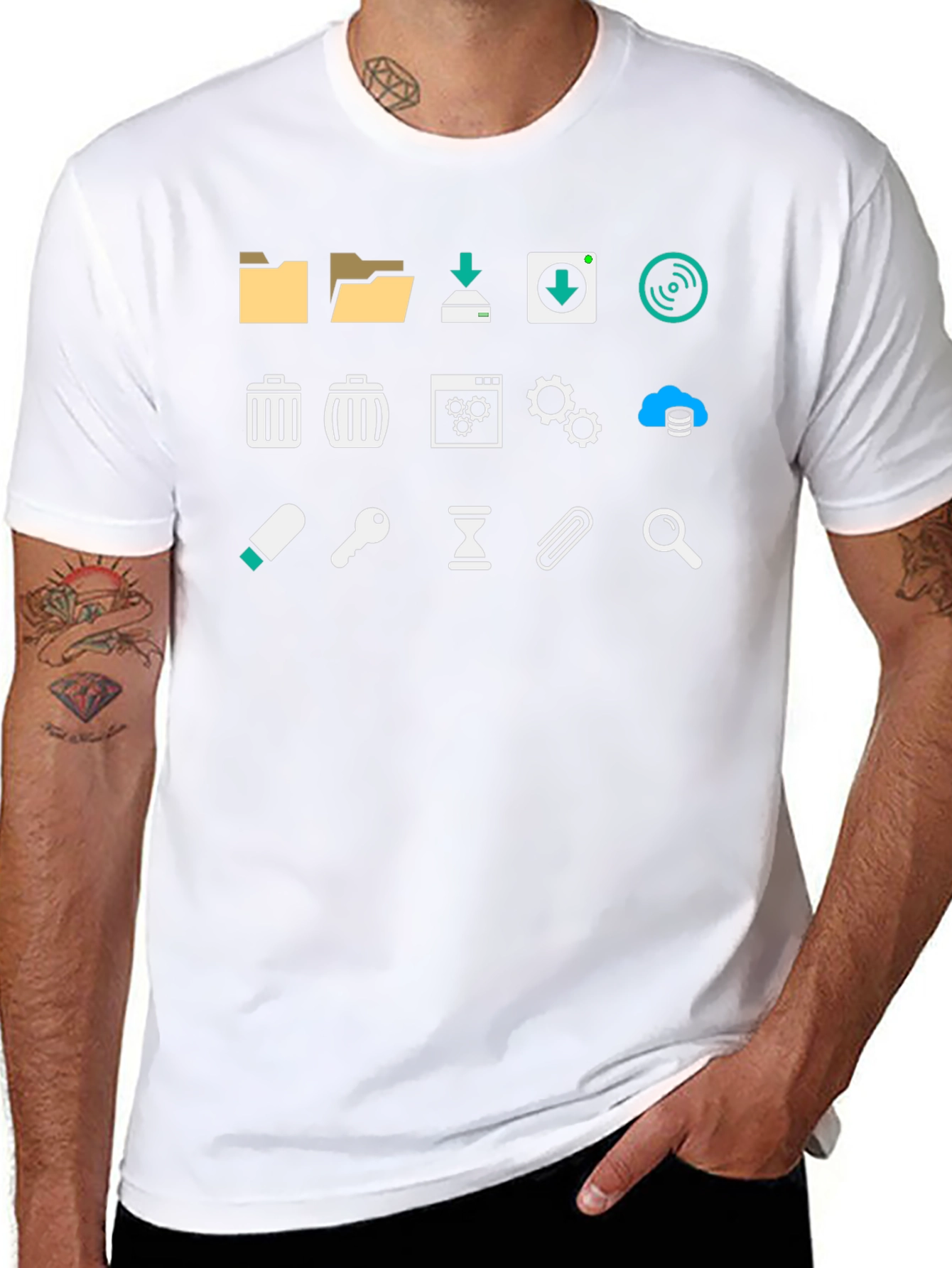 Geeky Icon Pattern Black T-Shirt