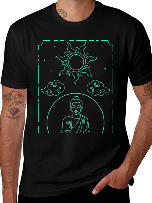 Buddha Sun Clouds Graphic Tee - Black Cotton Comfort