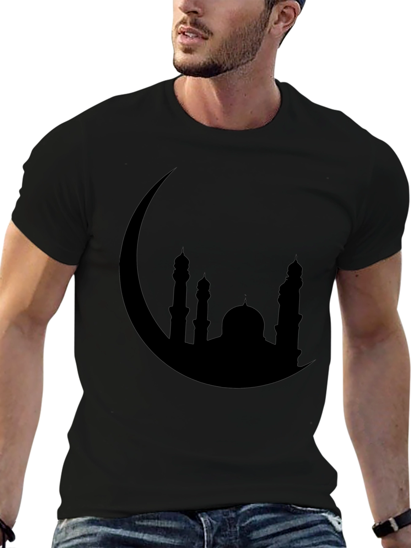 Crescent Moon Mosque Silhouette Black T-Shirt