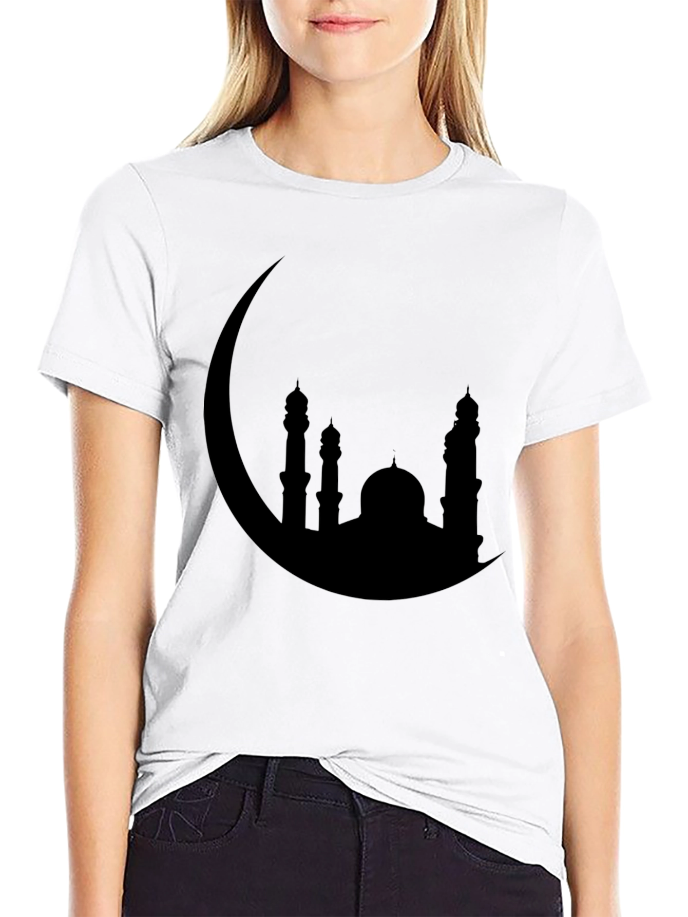 Crescent Moon Mosque Silhouette Black T-Shirt