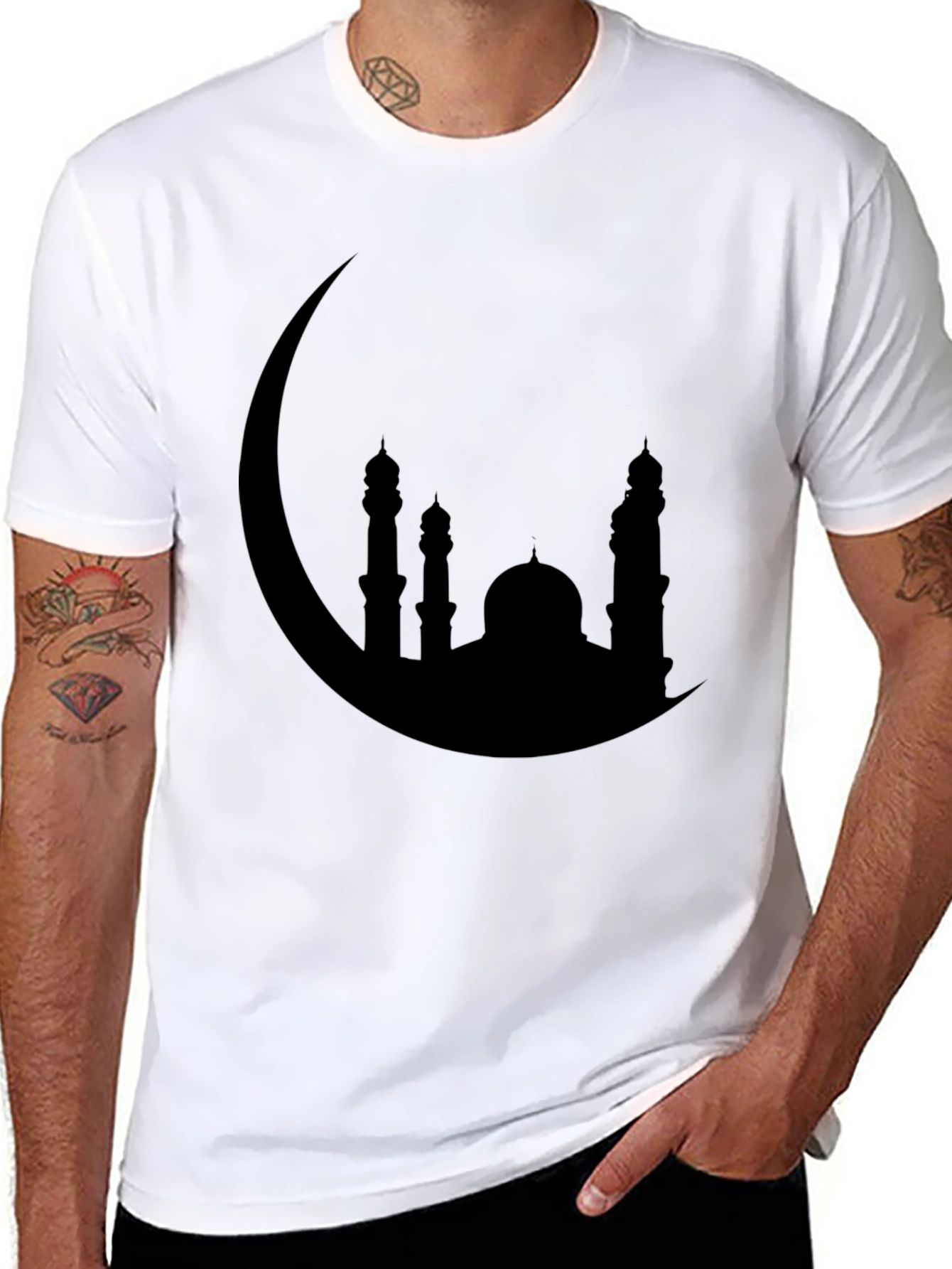 Crescent Moon Mosque Silhouette Black T-Shirt