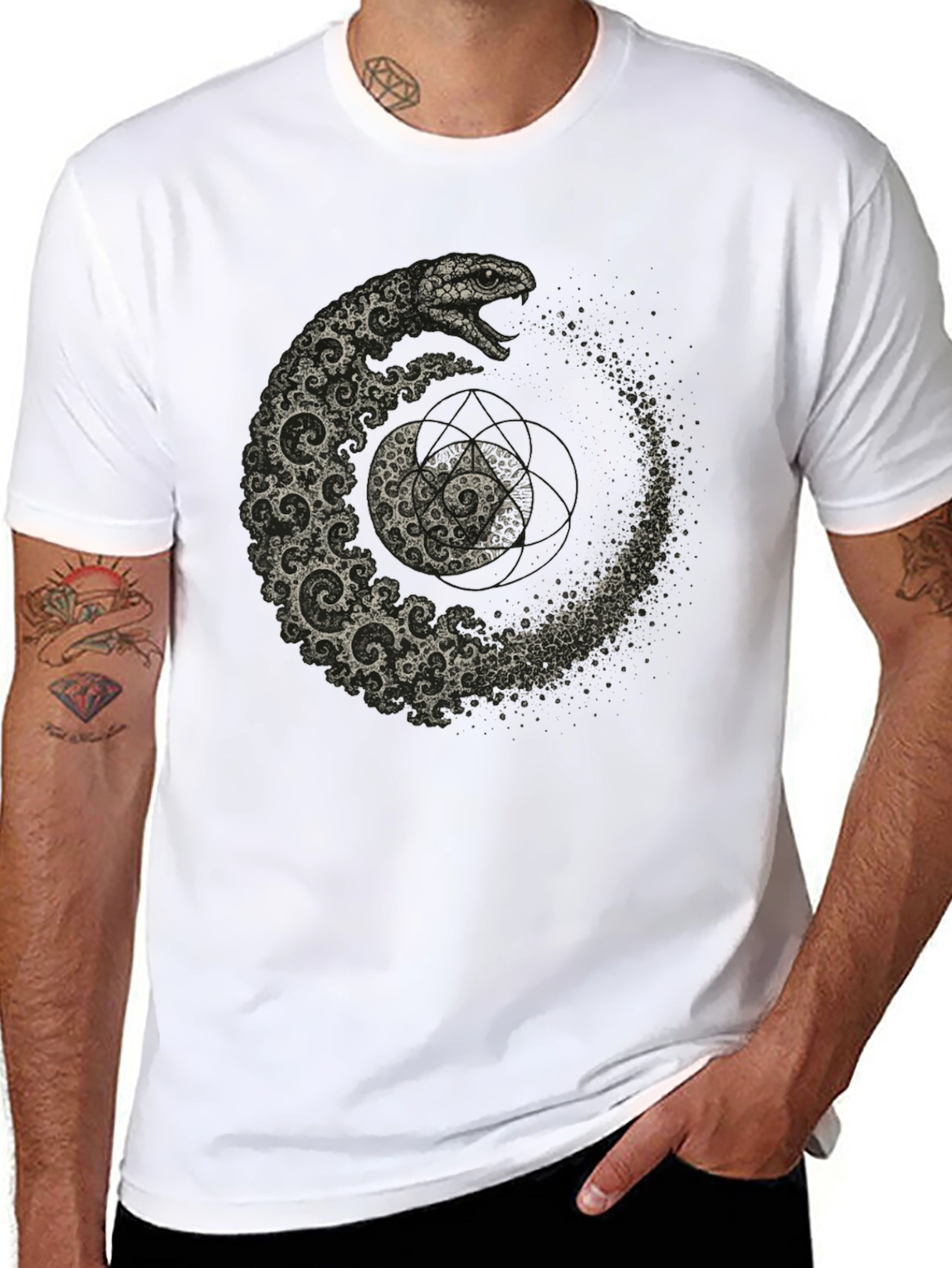 Serpent Spiral T-Shirt - Geometric Snake Design