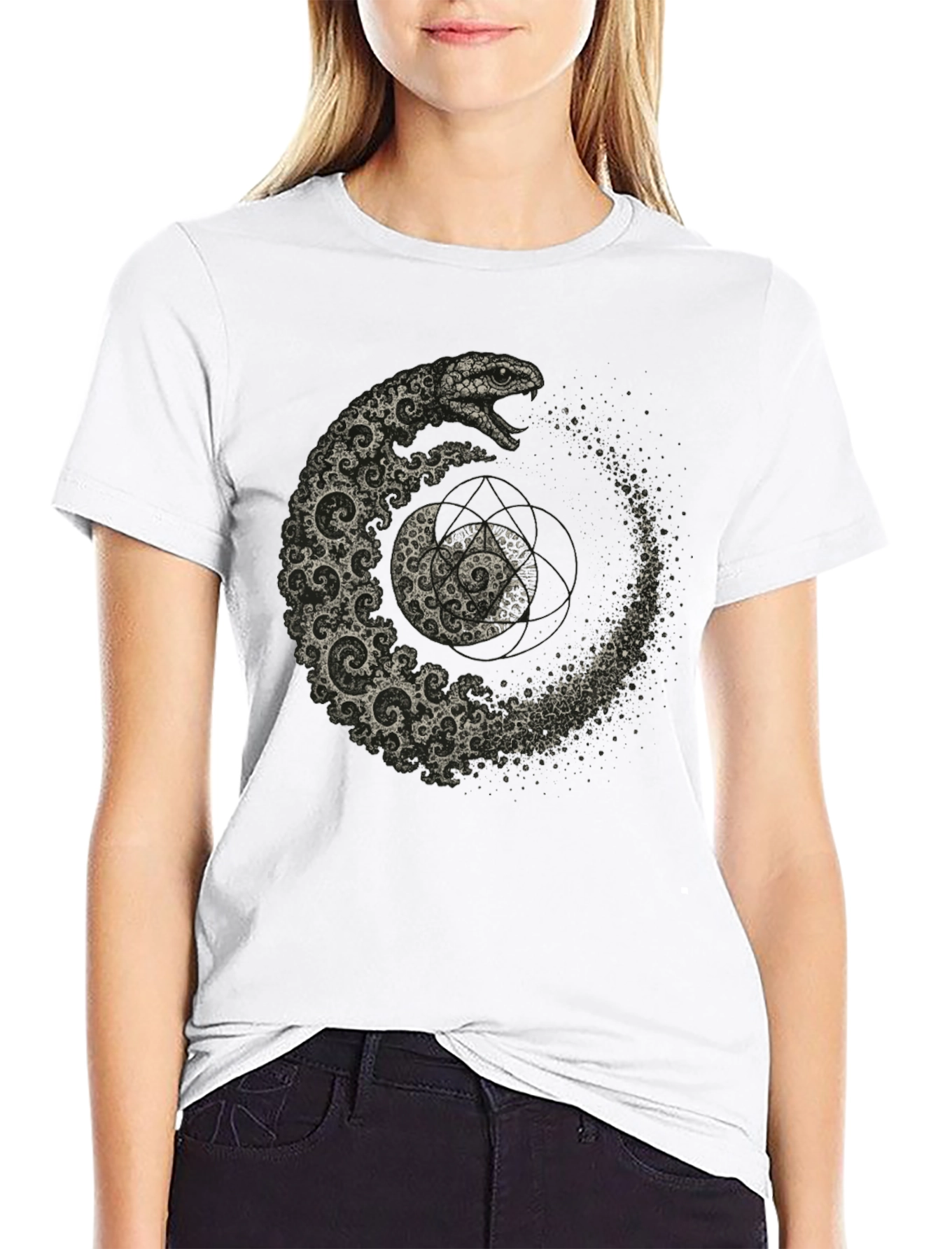 Serpent Spiral T-Shirt - Geometric Snake Design