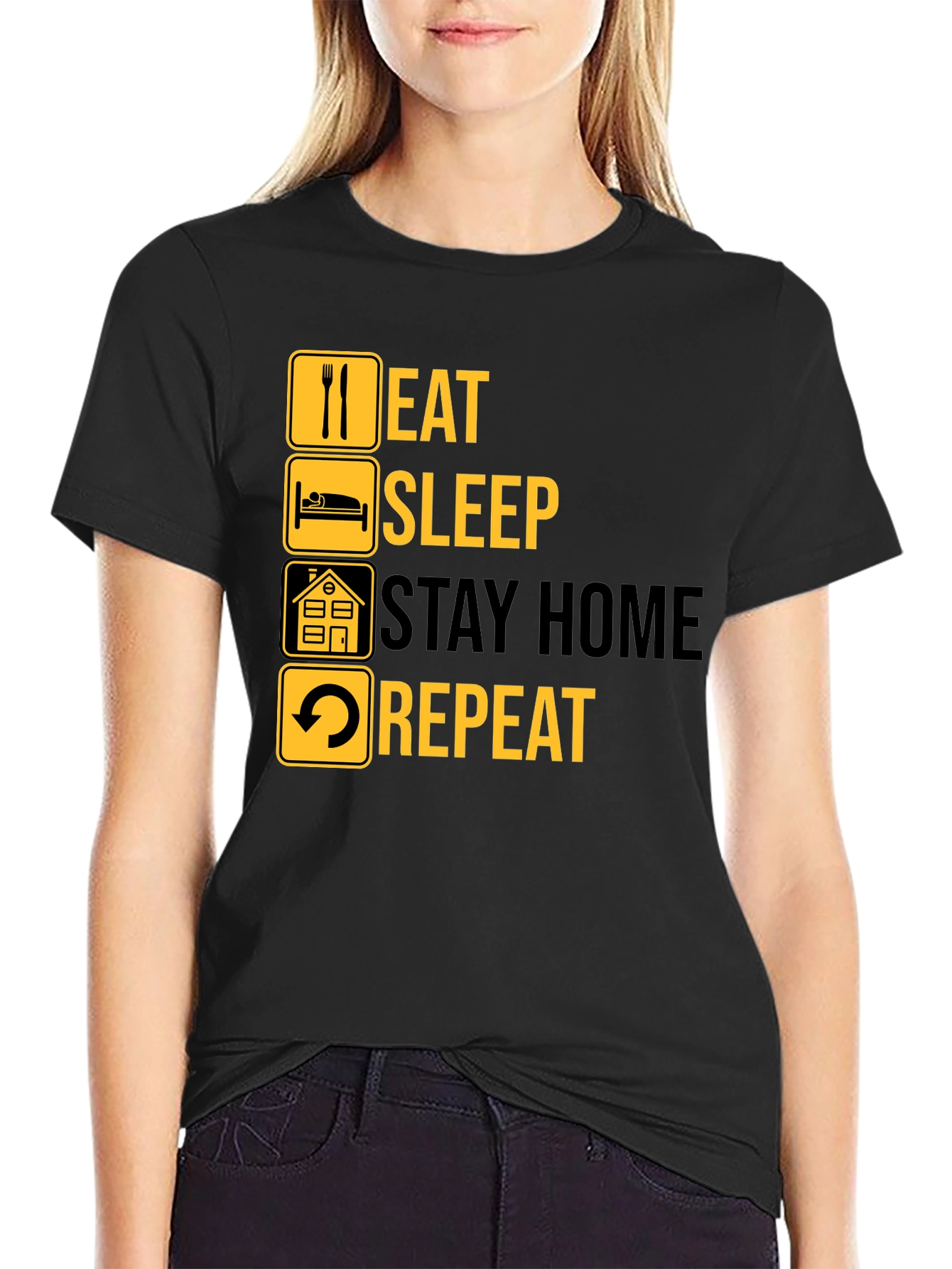 Eat Sleep Stay Home Repeat Graphic Tee