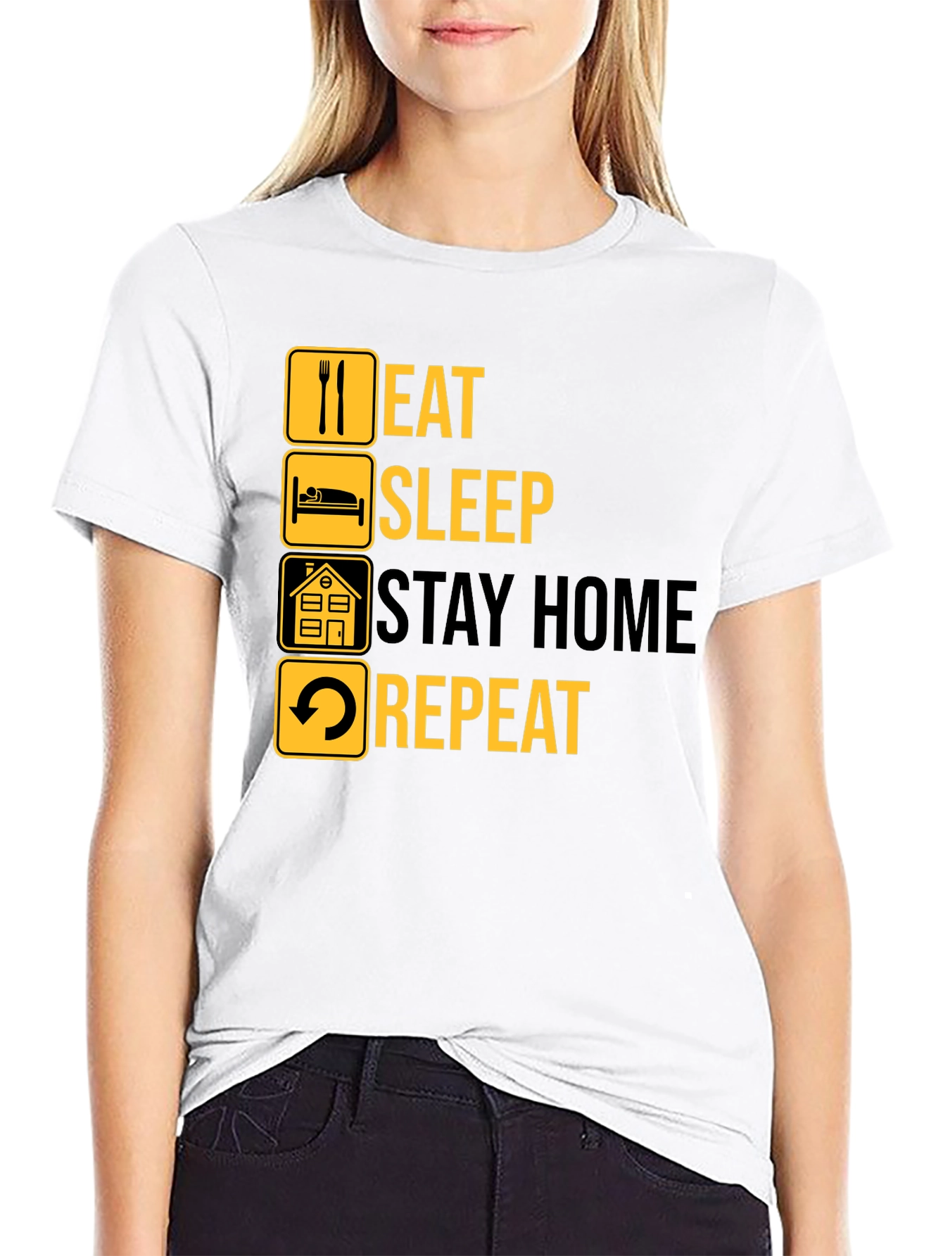 Eat Sleep Stay Home Repeat Graphic Tee