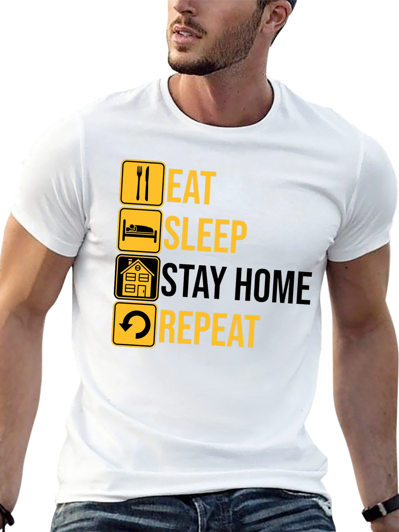 Eat Sleep Stay Home Repeat Graphic Tee