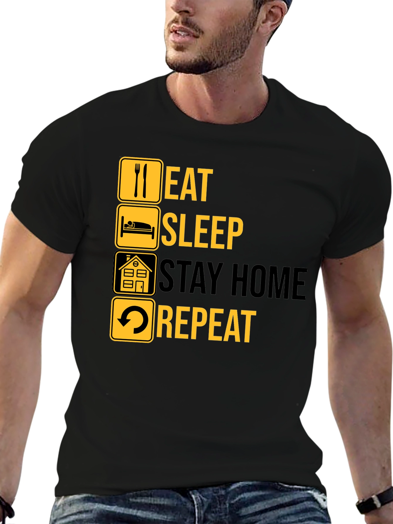 Eat Sleep Stay Home Repeat Graphic Tee