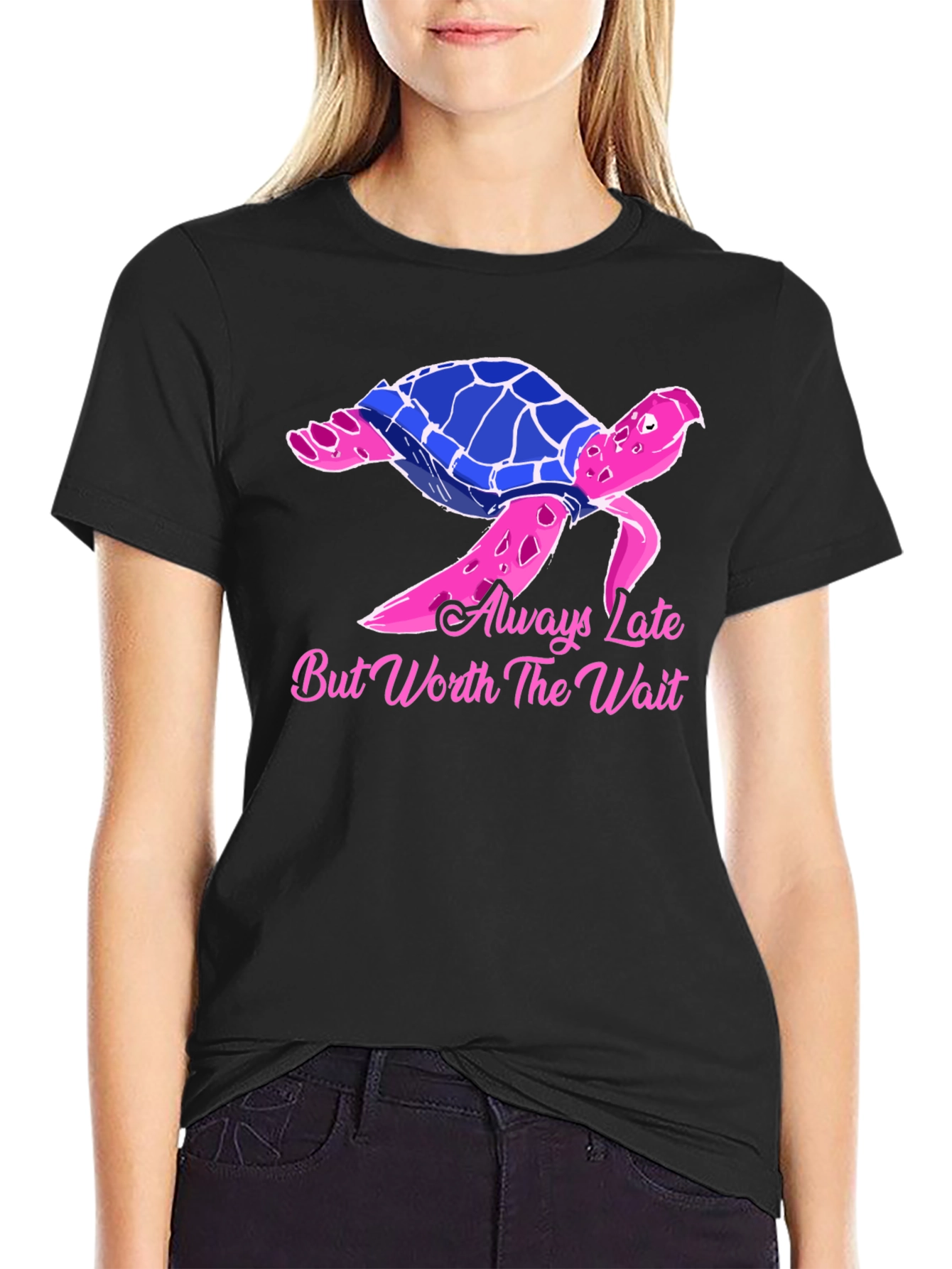 Always Late Turtle Graphic Tee - Unisex Black T-Shirt