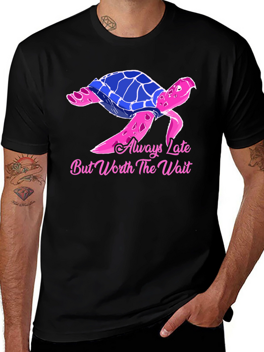 Always Late Turtle Graphic Tee - Unisex Black T-Shirt