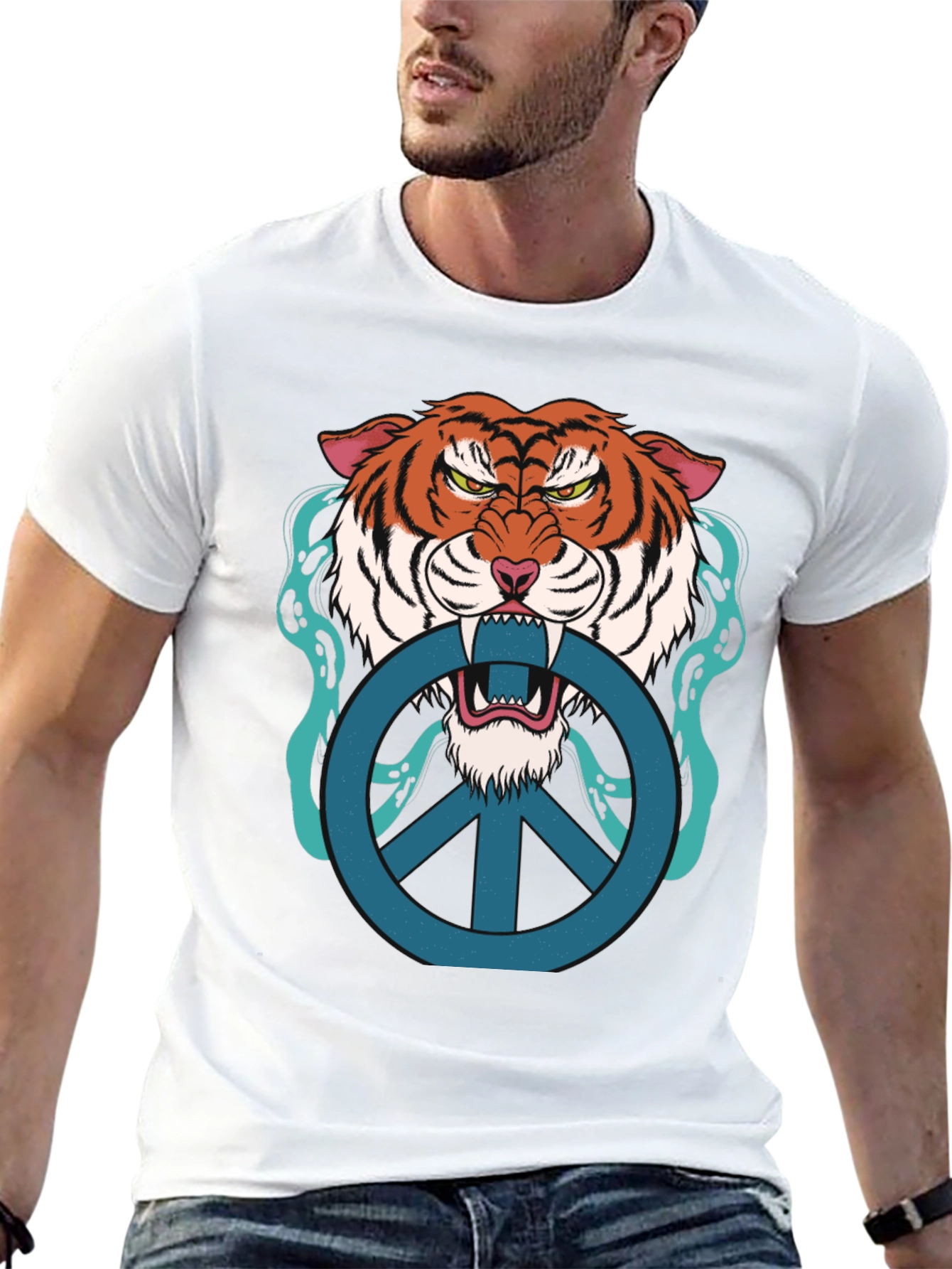 Tiger Peace Sign Graphic T-Shirt