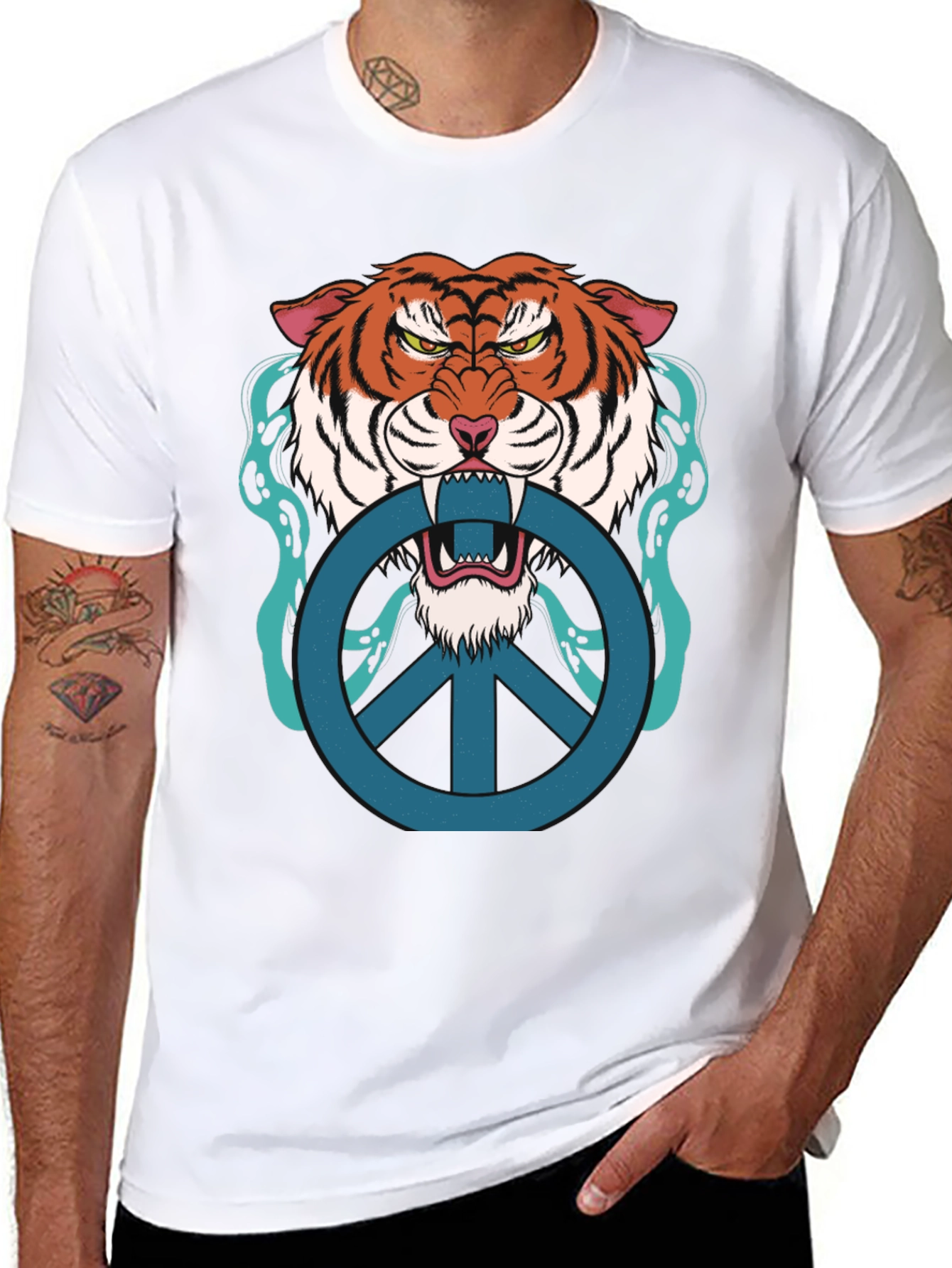 Tiger Peace Sign Graphic T-Shirt