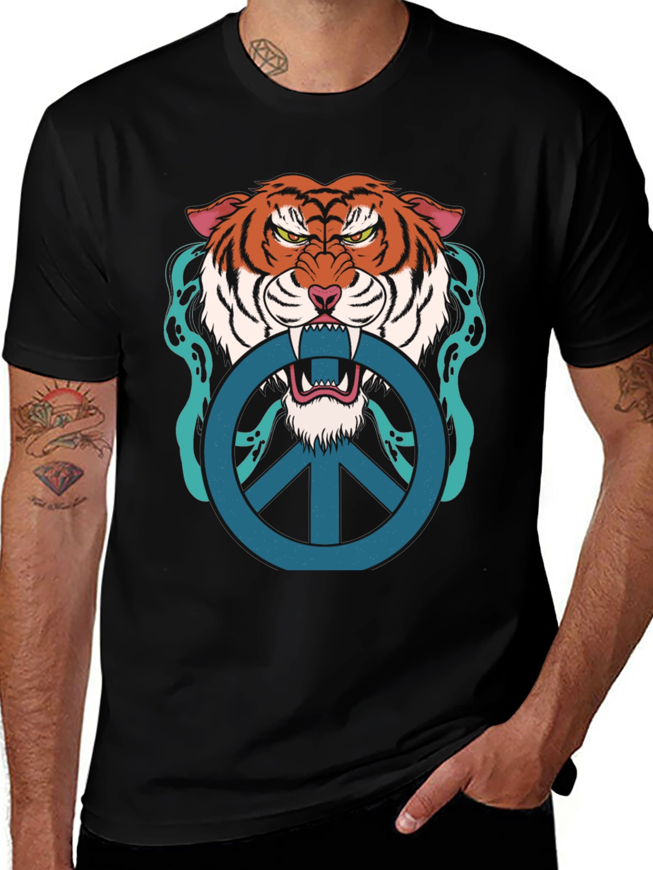 Tiger Peace Sign Graphic T-Shirt