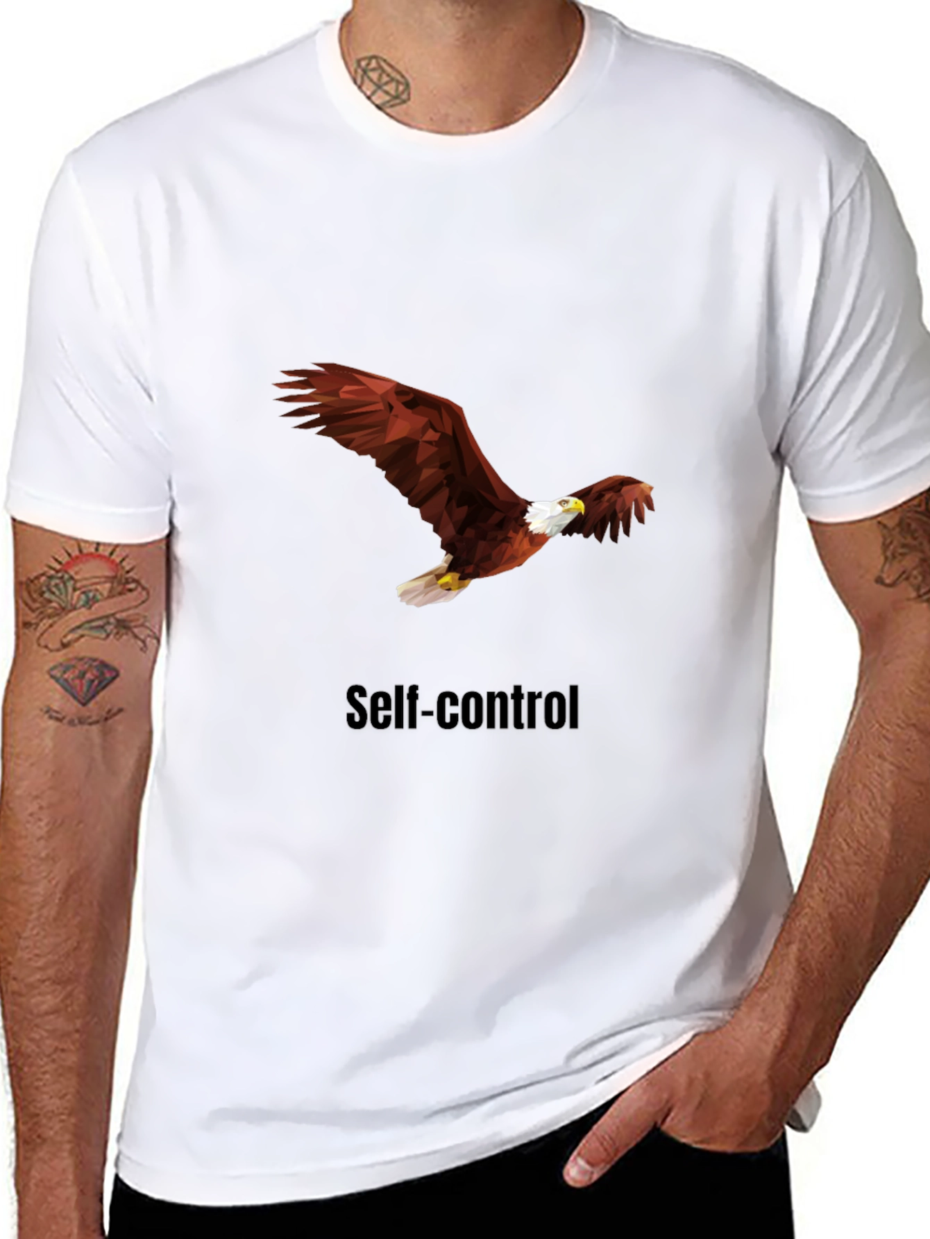 Self-Control Eagle Graphic Tee - Black Cotton T-Shirt