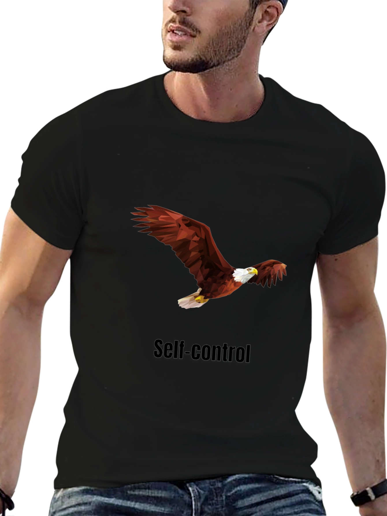 Self-Control Eagle Graphic Tee - Black Cotton T-Shirt