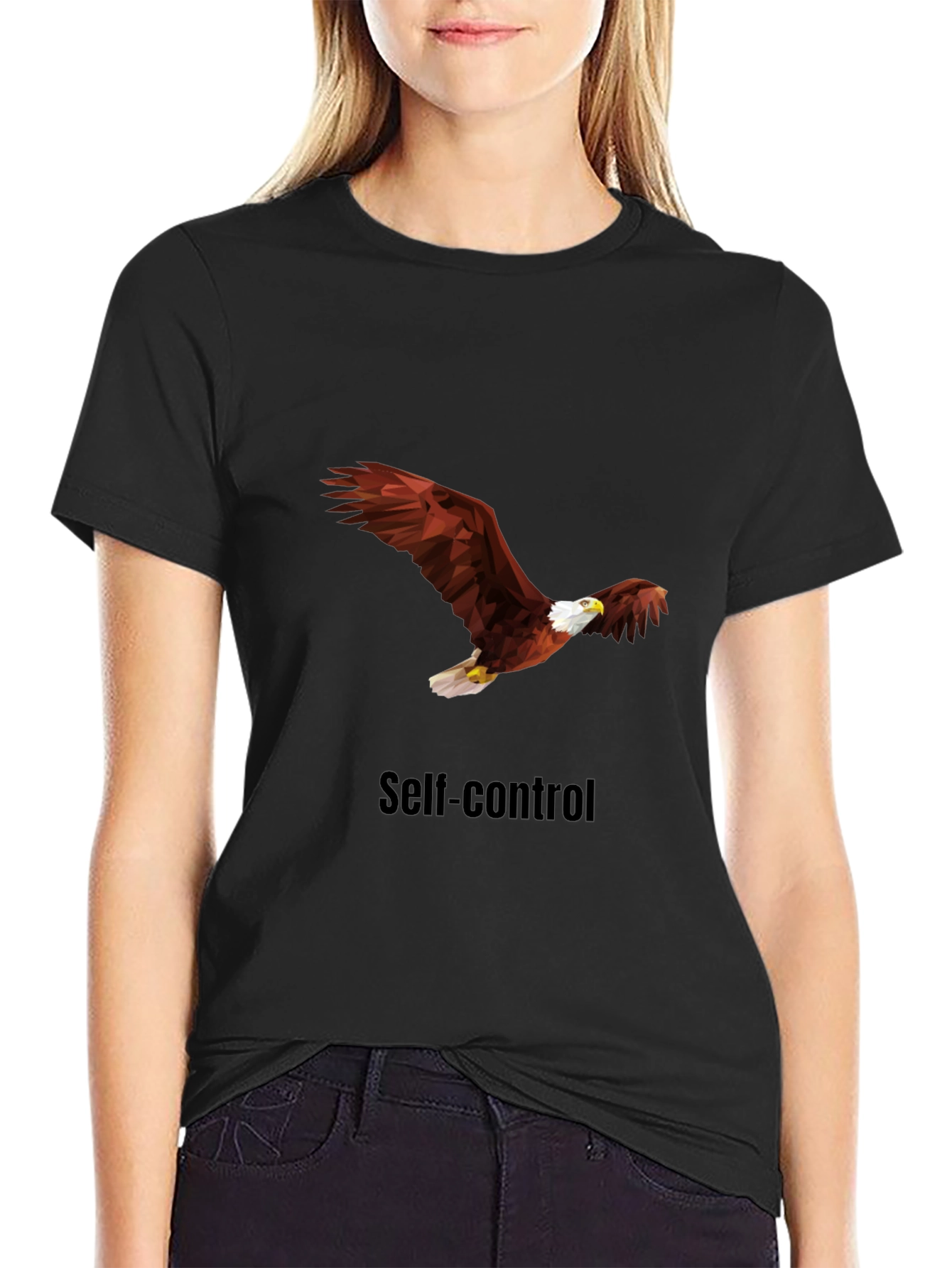 Self-Control Eagle Graphic Tee - Black Cotton T-Shirt