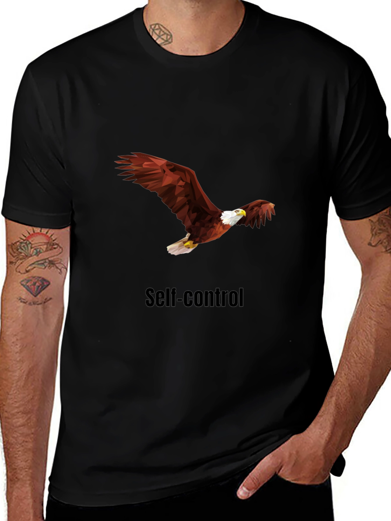 Self-Control Eagle Graphic Tee - Black Cotton T-Shirt