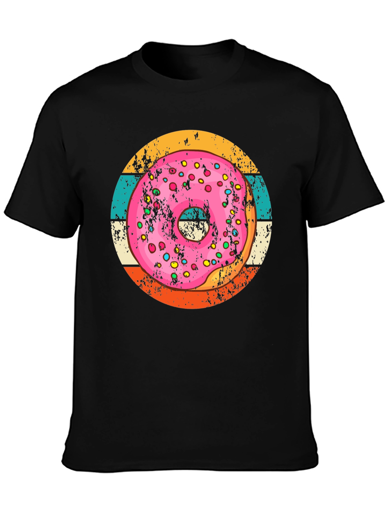 Retro Donut Graphic Tee - Unisex Black Cotton T-Shirt