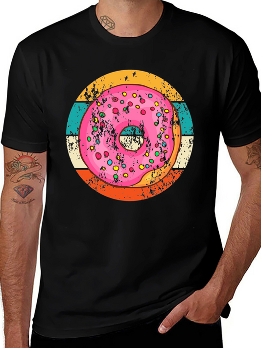 Retro Donut Graphic Tee - Unisex Black Cotton T-Shirt