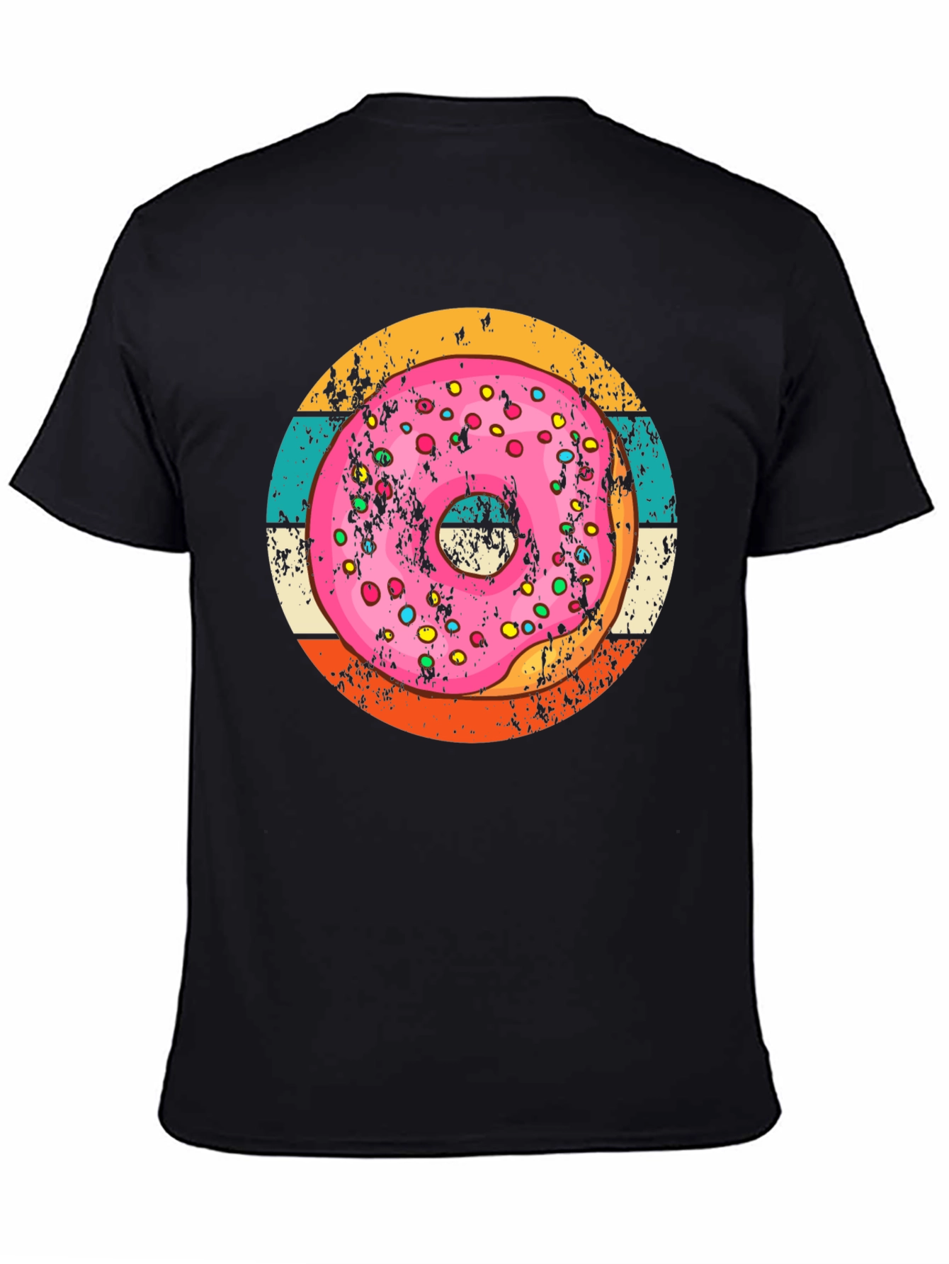 Retro Donut Graphic Tee - Unisex Black Cotton T-Shirt