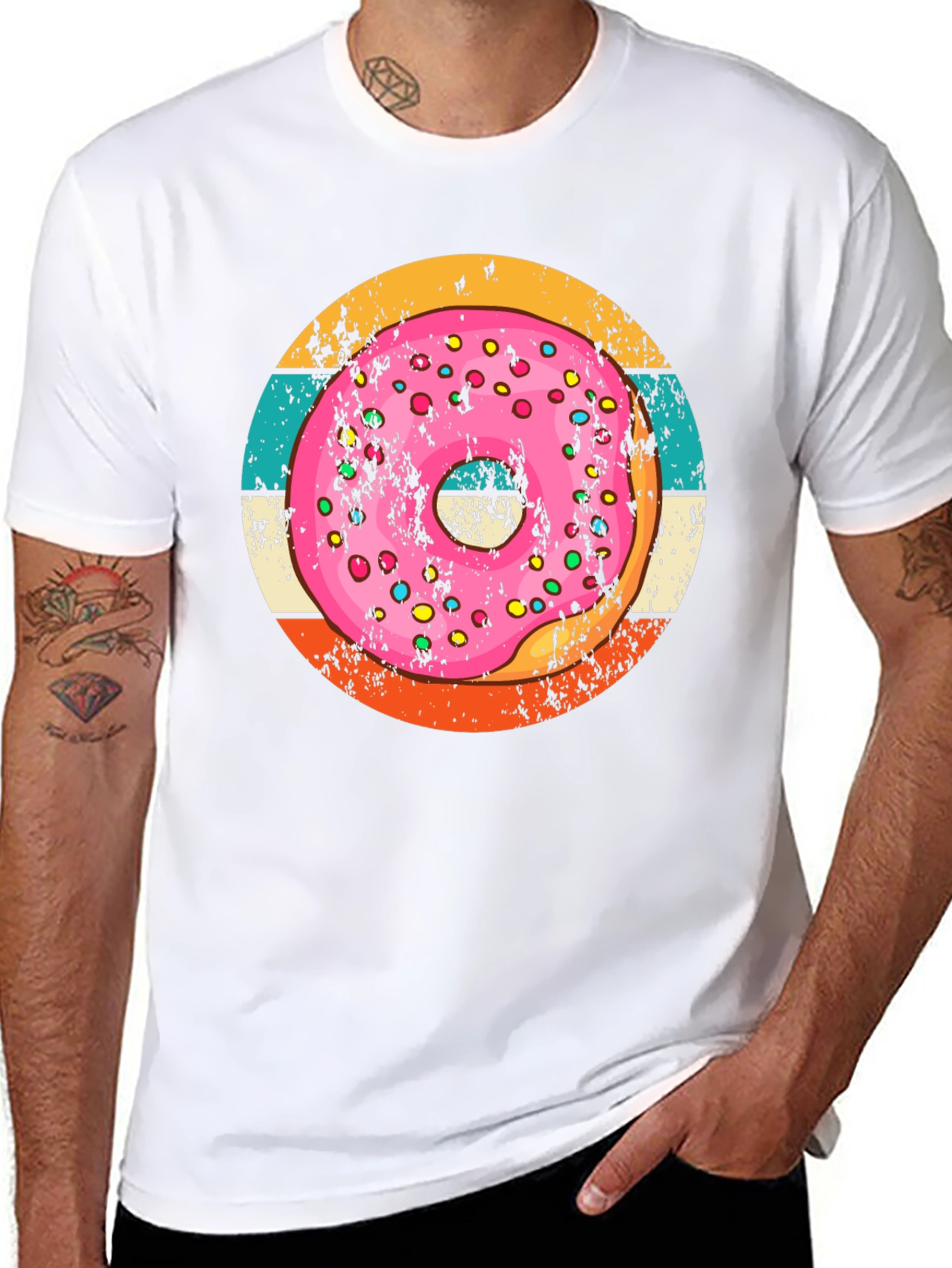 Retro Donut Graphic Tee - Unisex Black Cotton T-Shirt