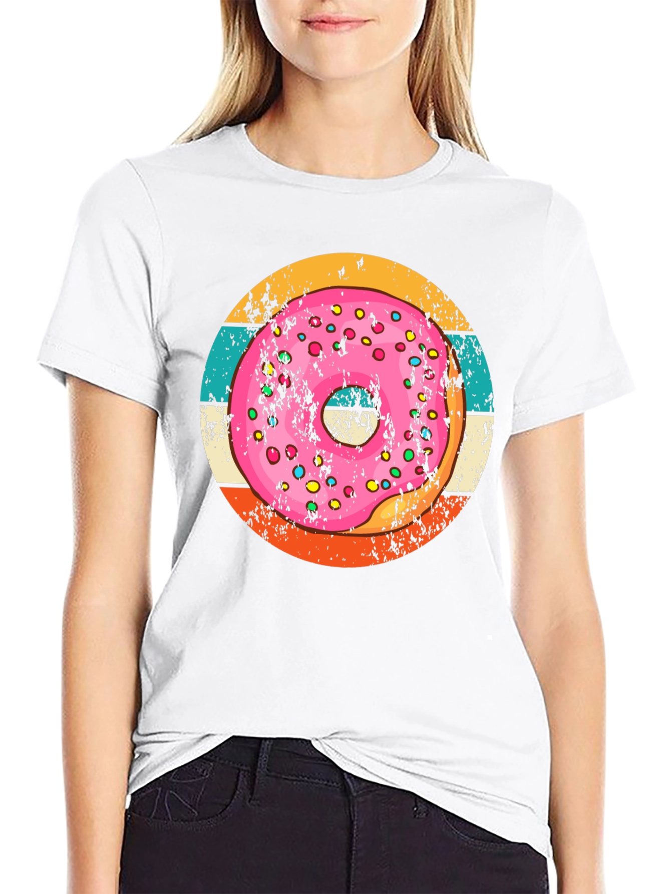 Retro Donut Graphic Tee - Unisex Black Cotton T-Shirt
