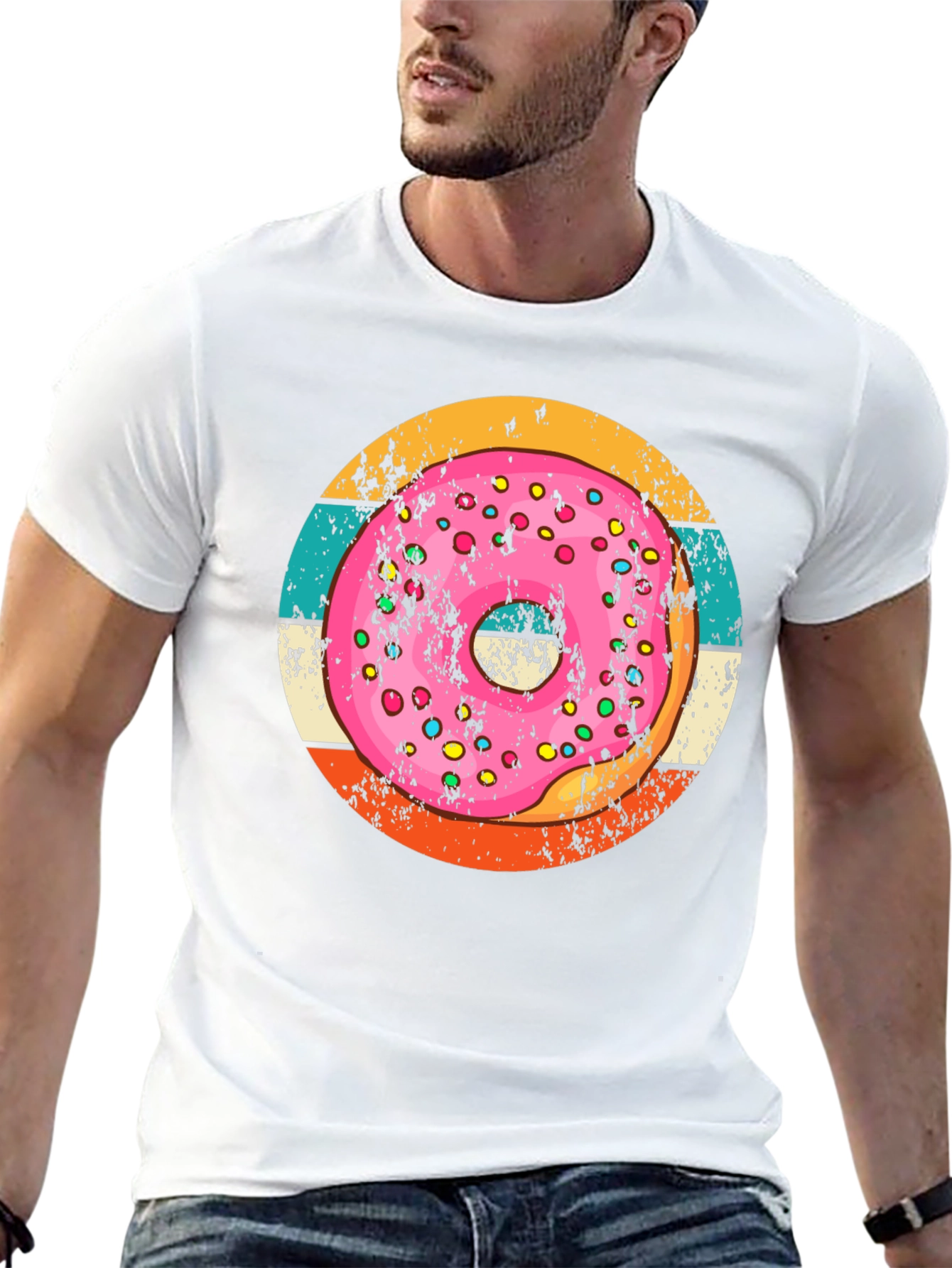 Retro Donut Graphic Tee - Unisex Black Cotton T-Shirt