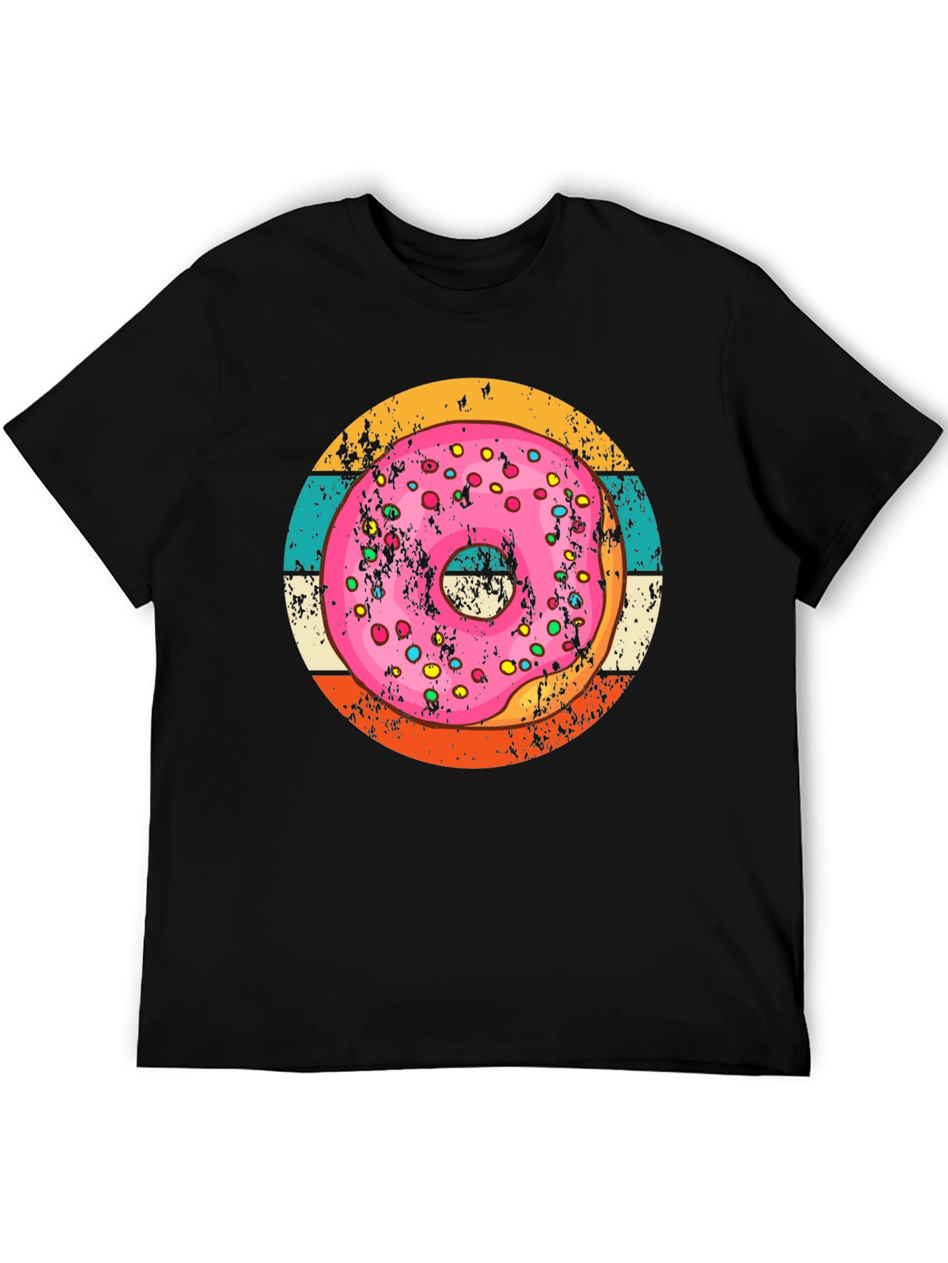 Retro Donut Graphic Tee - Unisex Black Cotton T-Shirt