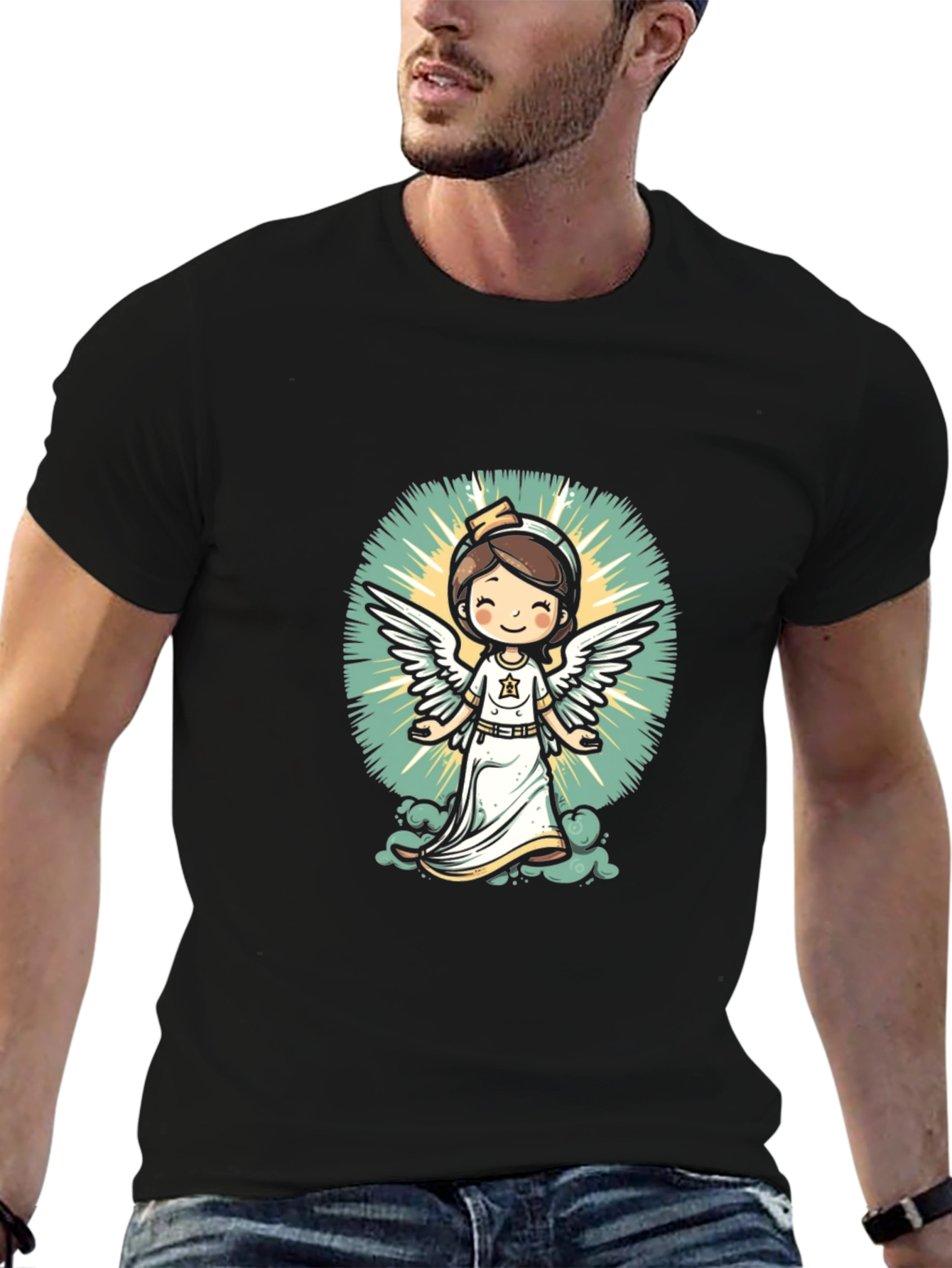 Angel Nurse Graphic Tee - Unisex Black T-Shirt