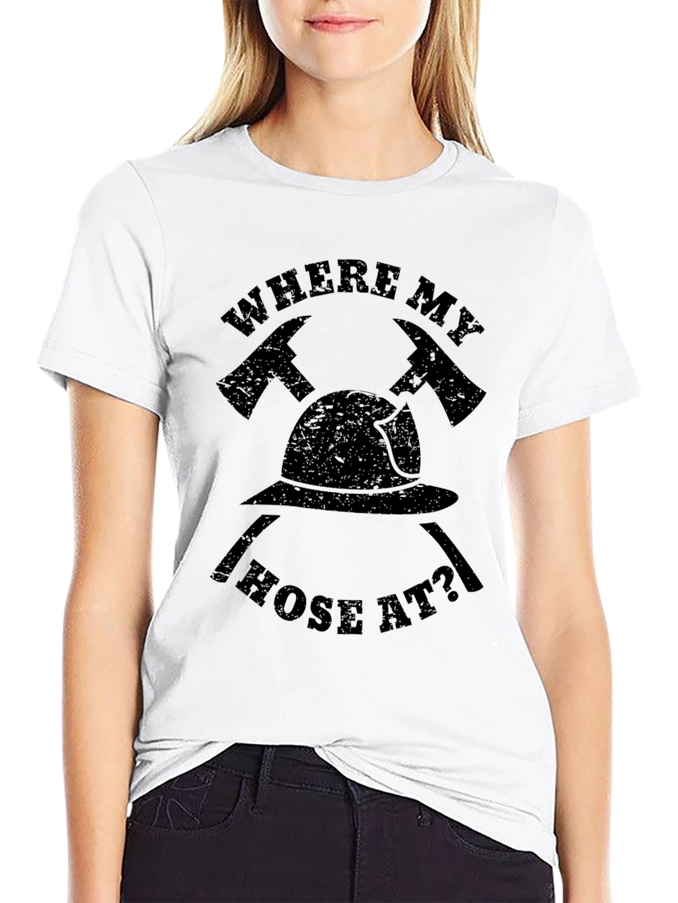 Firefighter Where My Hose At? Black T-Shirt