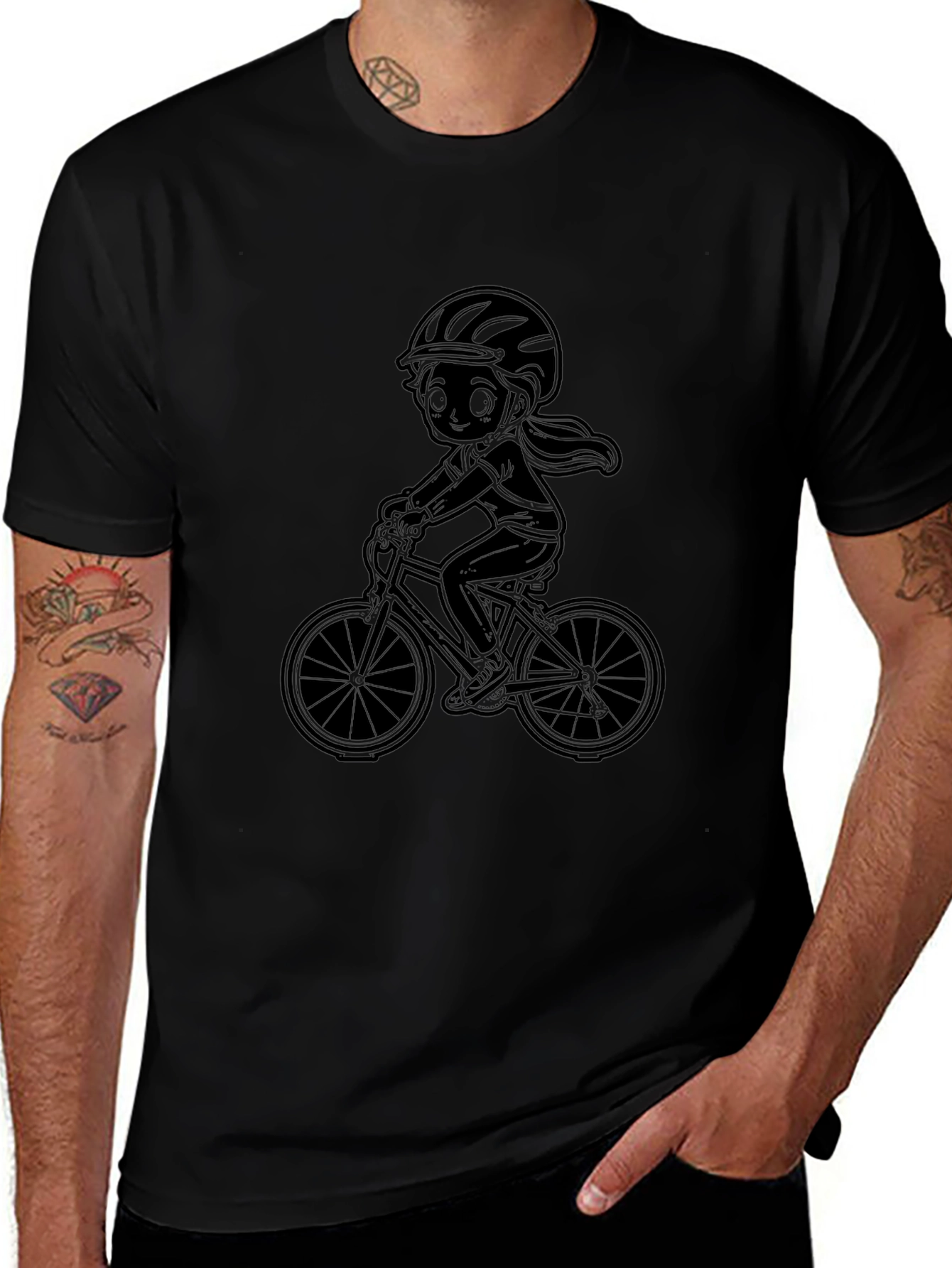 Cycling Girl Black Tee - Sporty Style