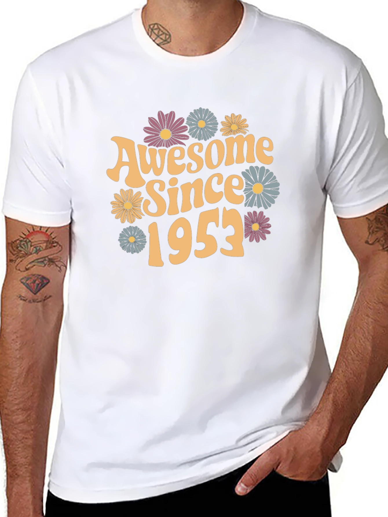 Awesome Since 1953 T-Shirt | Vintage Floral Graphic Tee | Birthday Gift Shirt | Retro Style Tee | Free Shipping $50+