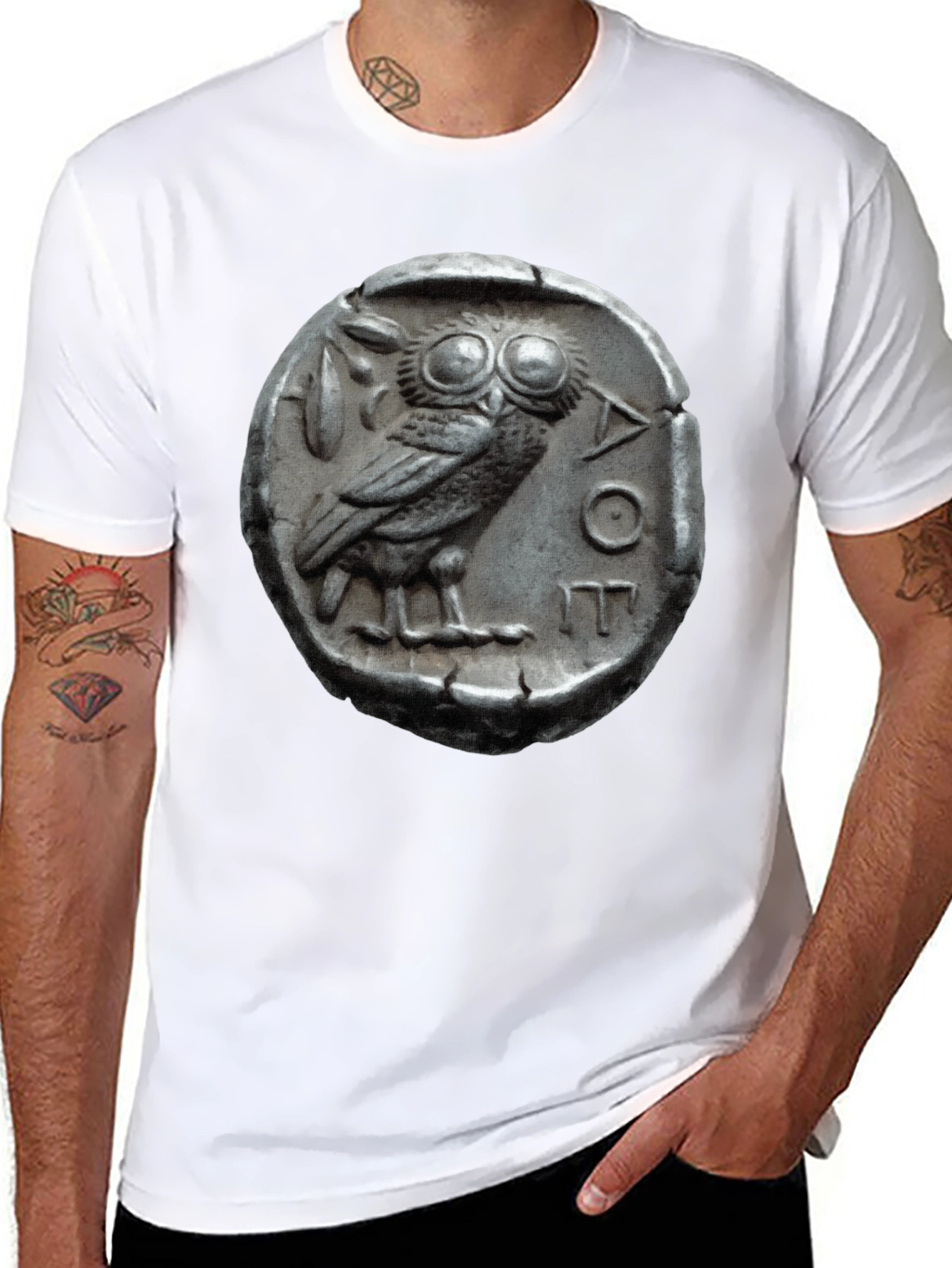 Ancient Owl Coin Graphic Tee - Athens Tetradrachm T-Shirt
