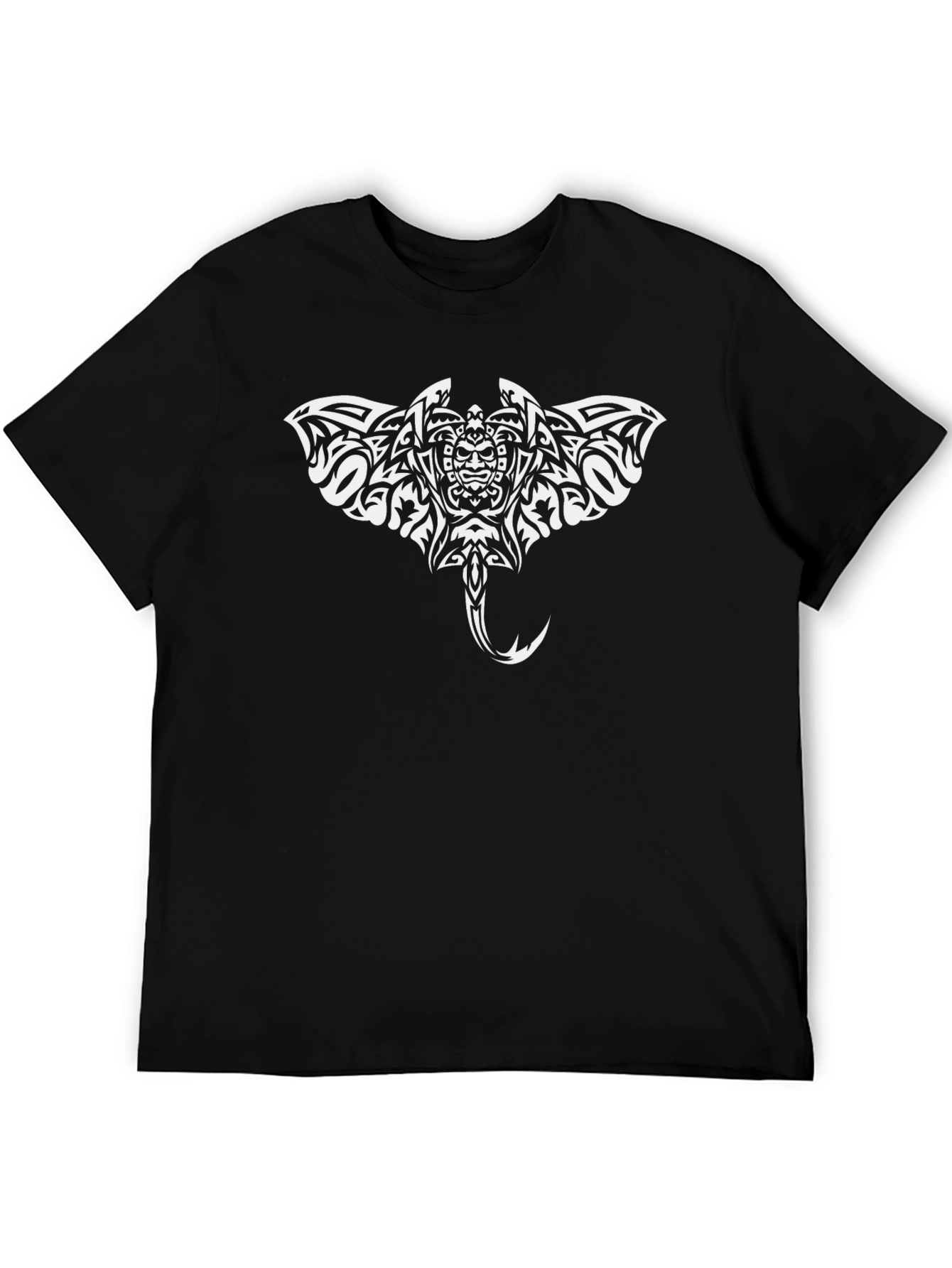 Tribal Stingray Graphic Tee - Black Cotton Comfort