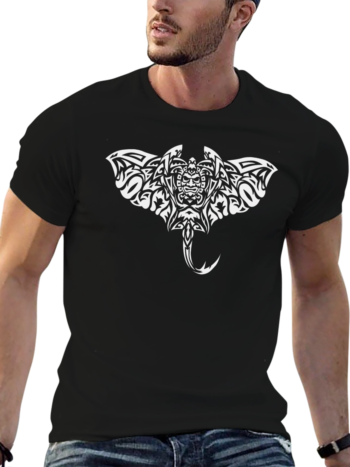 Tribal Stingray Graphic Tee - Black Cotton Comfort