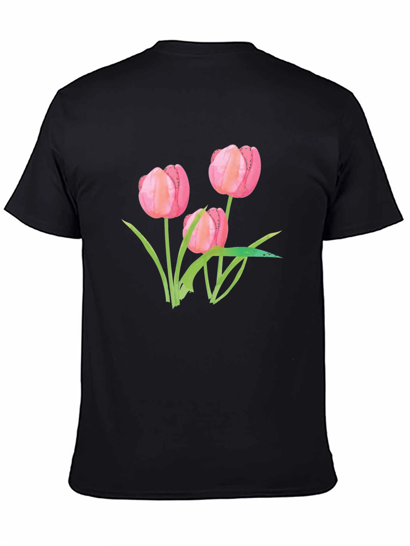 Floral Tulip Graphic Tee - Stylish Black T-Shirt