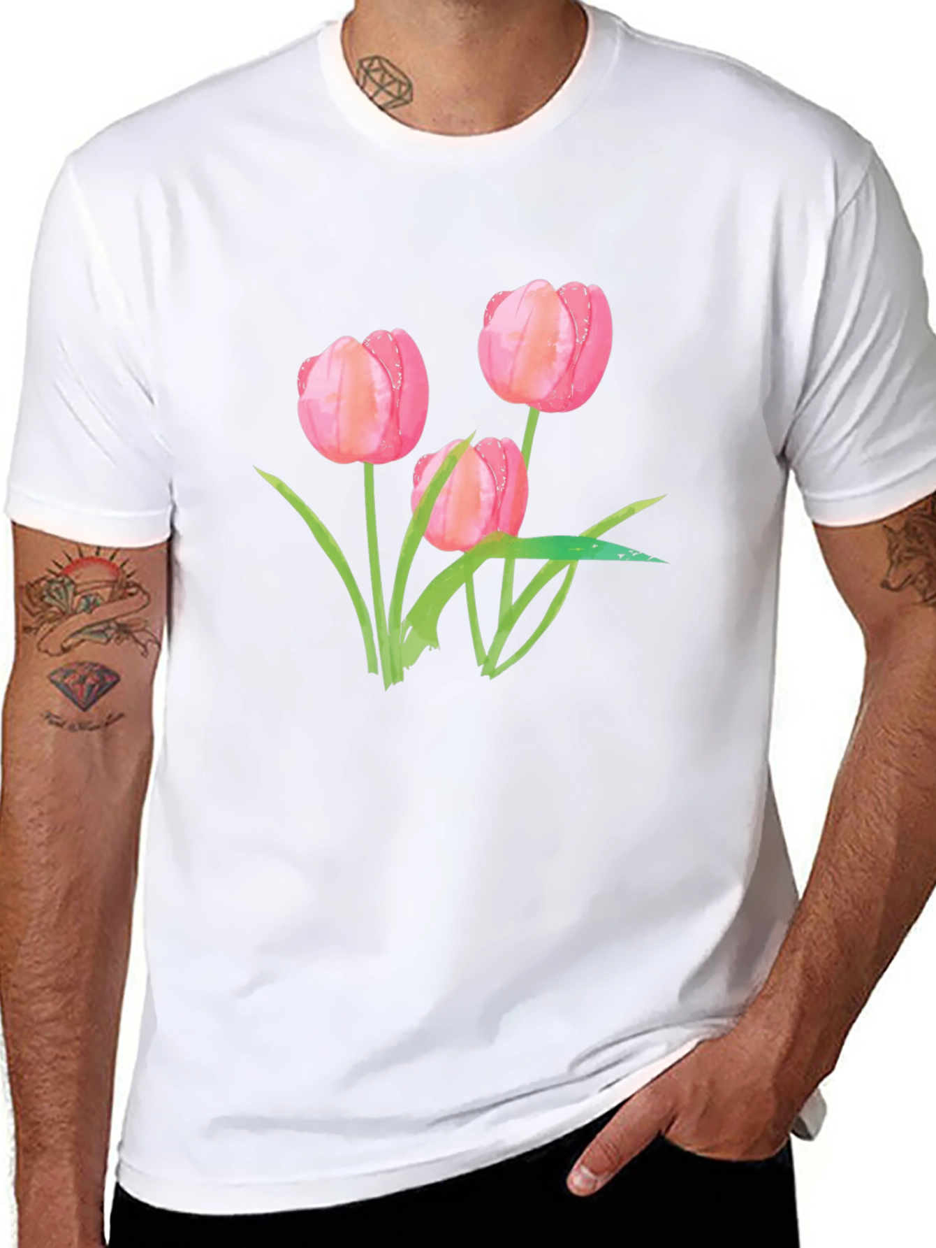 Floral Tulip Graphic Tee - Stylish Black T-Shirt
