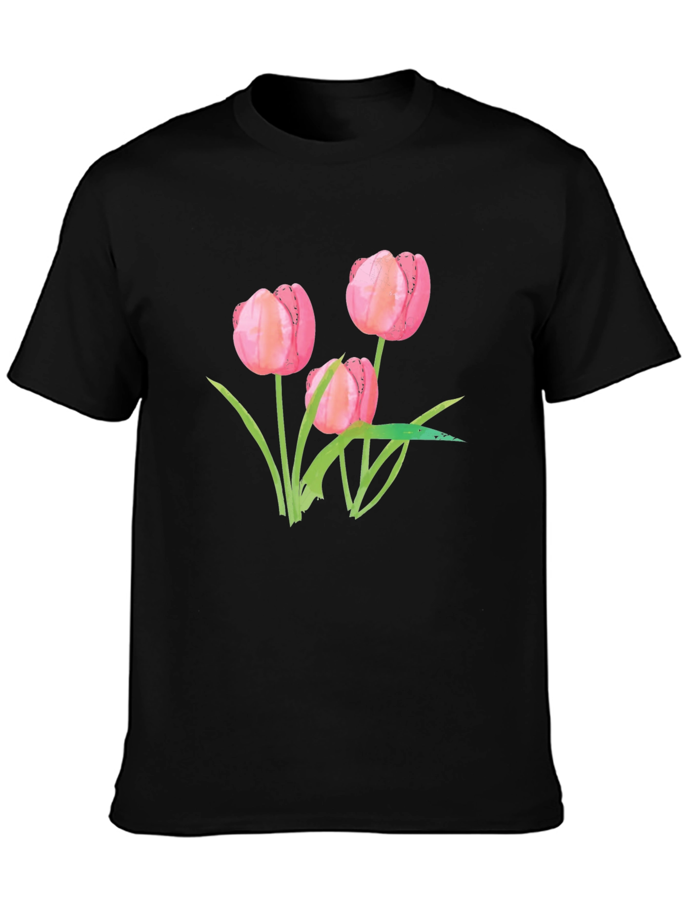 Floral Tulip Graphic Tee - Stylish Black T-Shirt